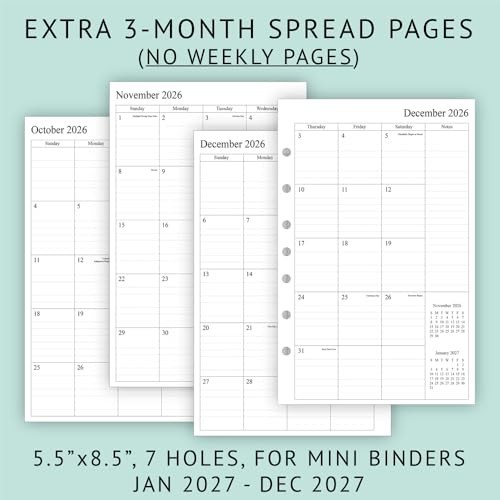 2027 Weekly Monthly Planner Refill 5.5×8.5 Half Letter 7-Hole Mini Binder Jan