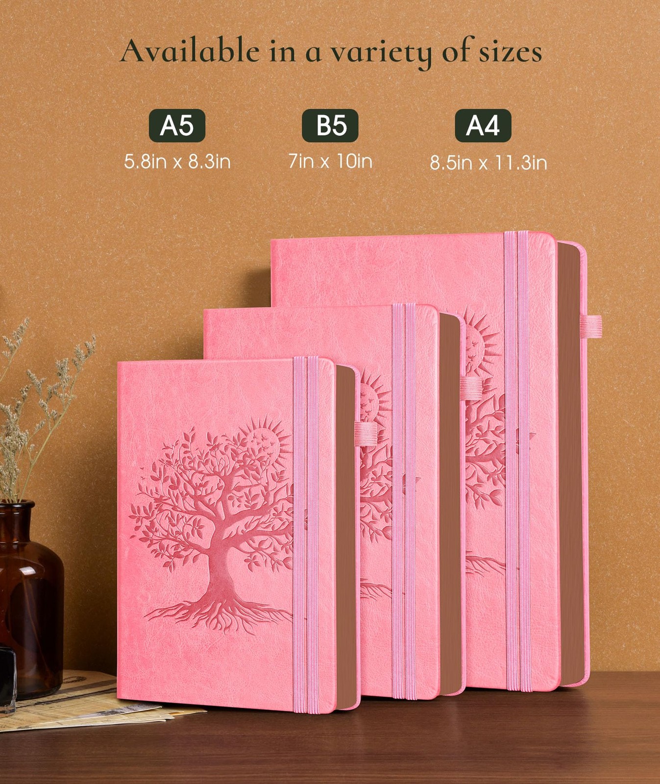 Vintage Leather Journal with 300 Numbered Pages,A4 A4 (8.5in X 11.3in), Pink