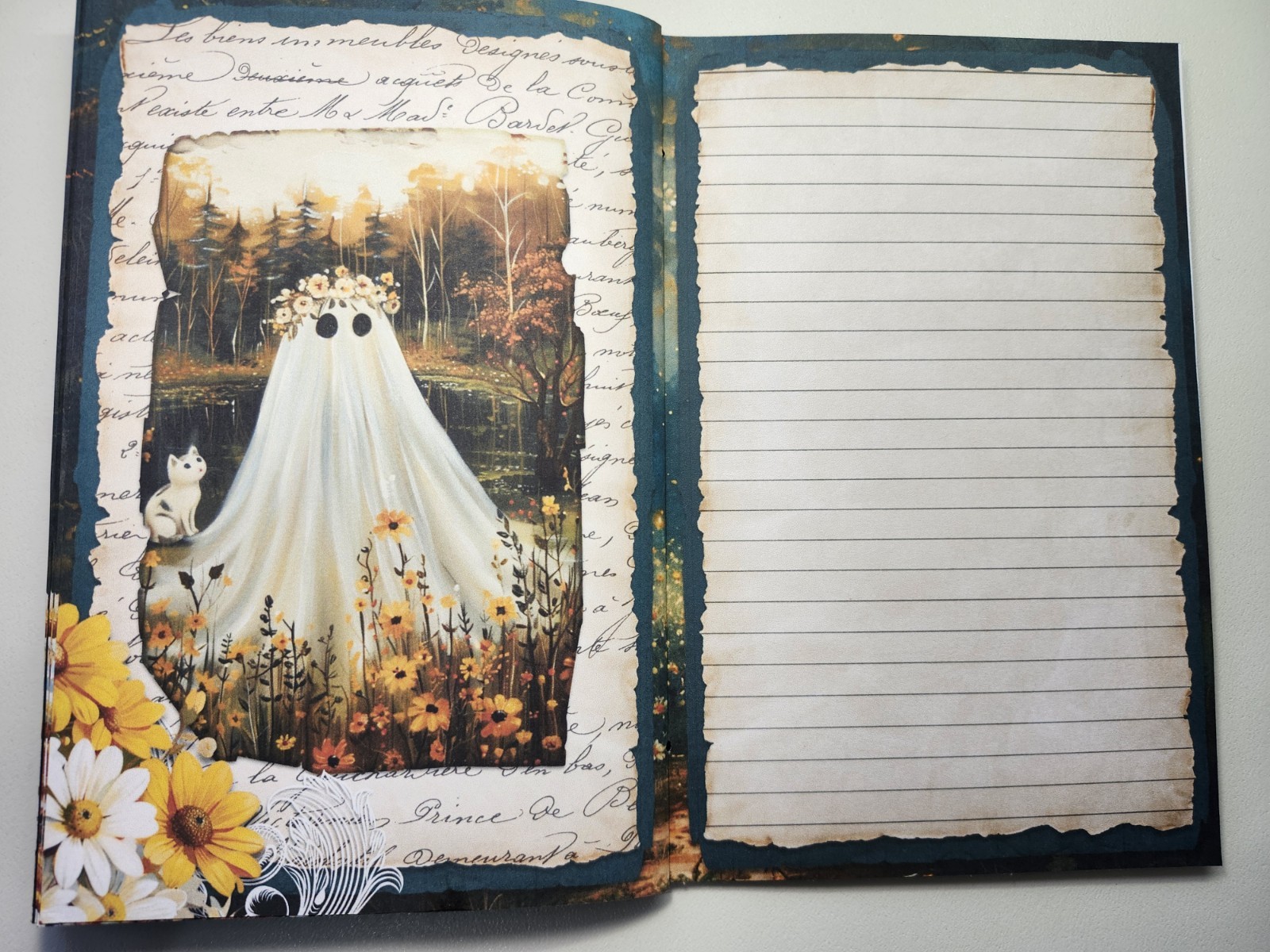Junk Journal Blank Booklet “A SUMMER HAUNTING” Ghost HANDMADE LG 8.5″x5.5″ 40pg