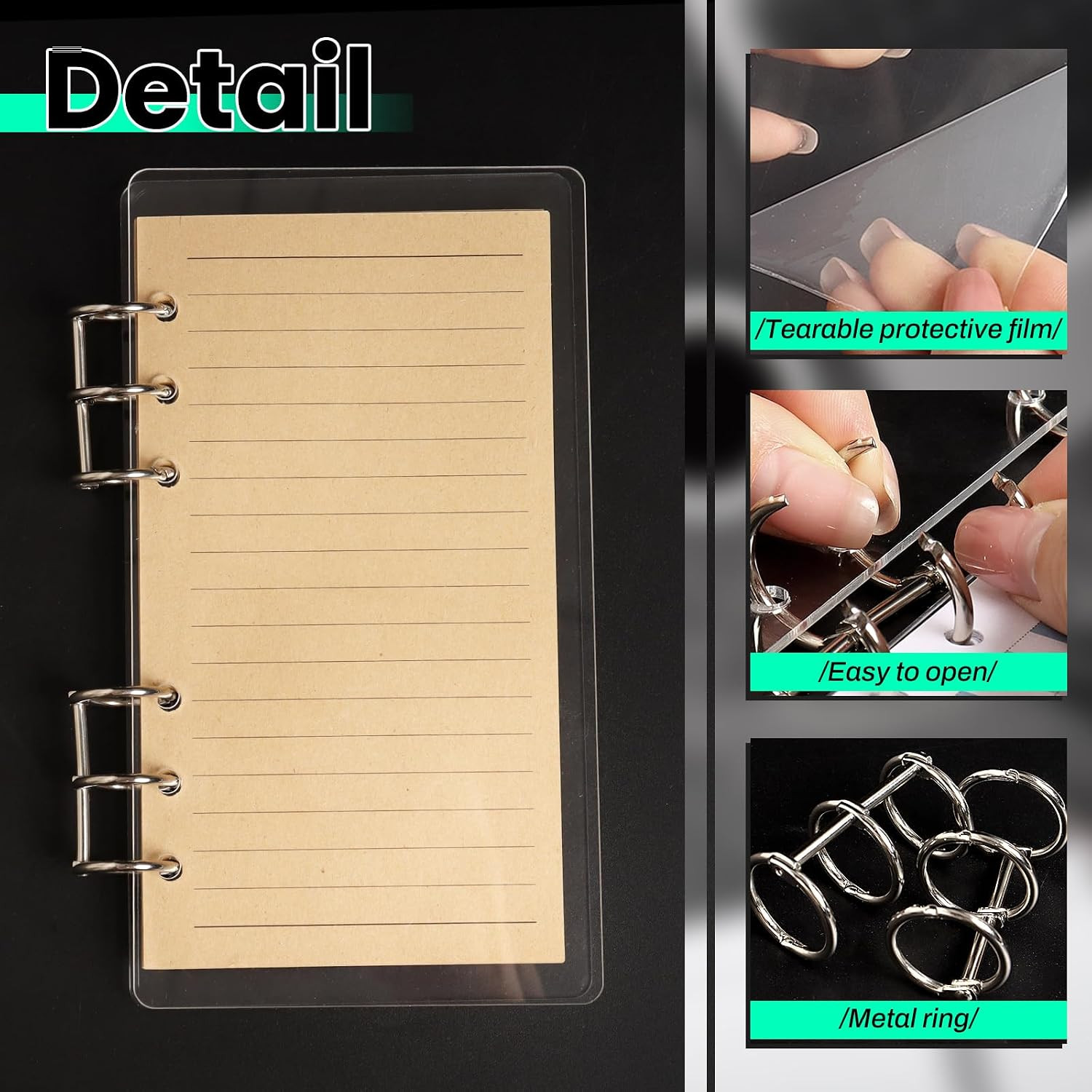 A6 Binder 6-Ring Clear Acrylic Binder Notebook Cover A6 Planner Budget Binder…