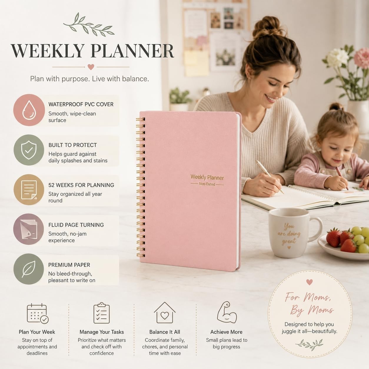 Elegant 5.7 x 8 Inch Weekly Planner & Habit Tracker for Ultimate Productivity