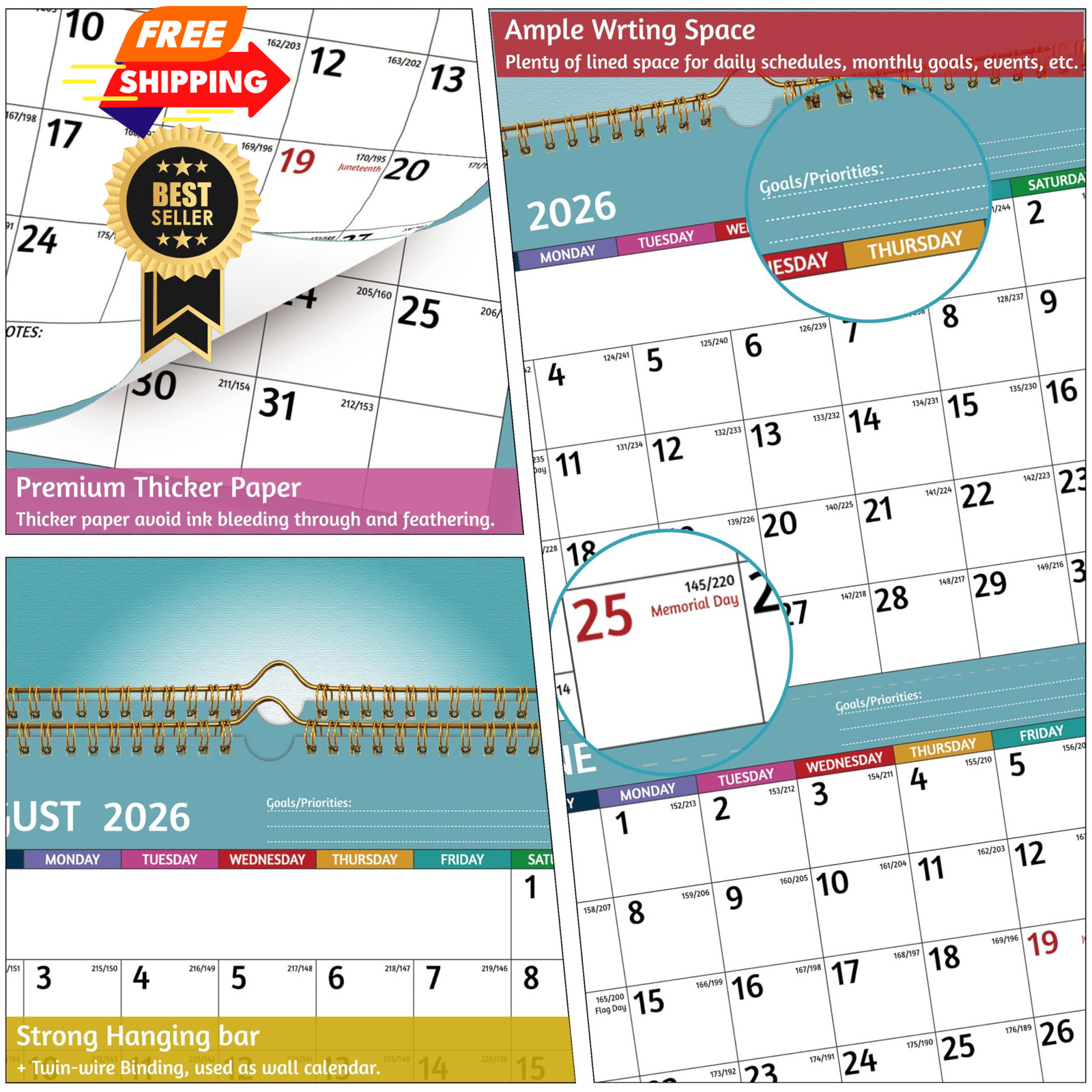 Wall Calendar 2026-2027 – 3 Month Vertical, Apr 2026 -…