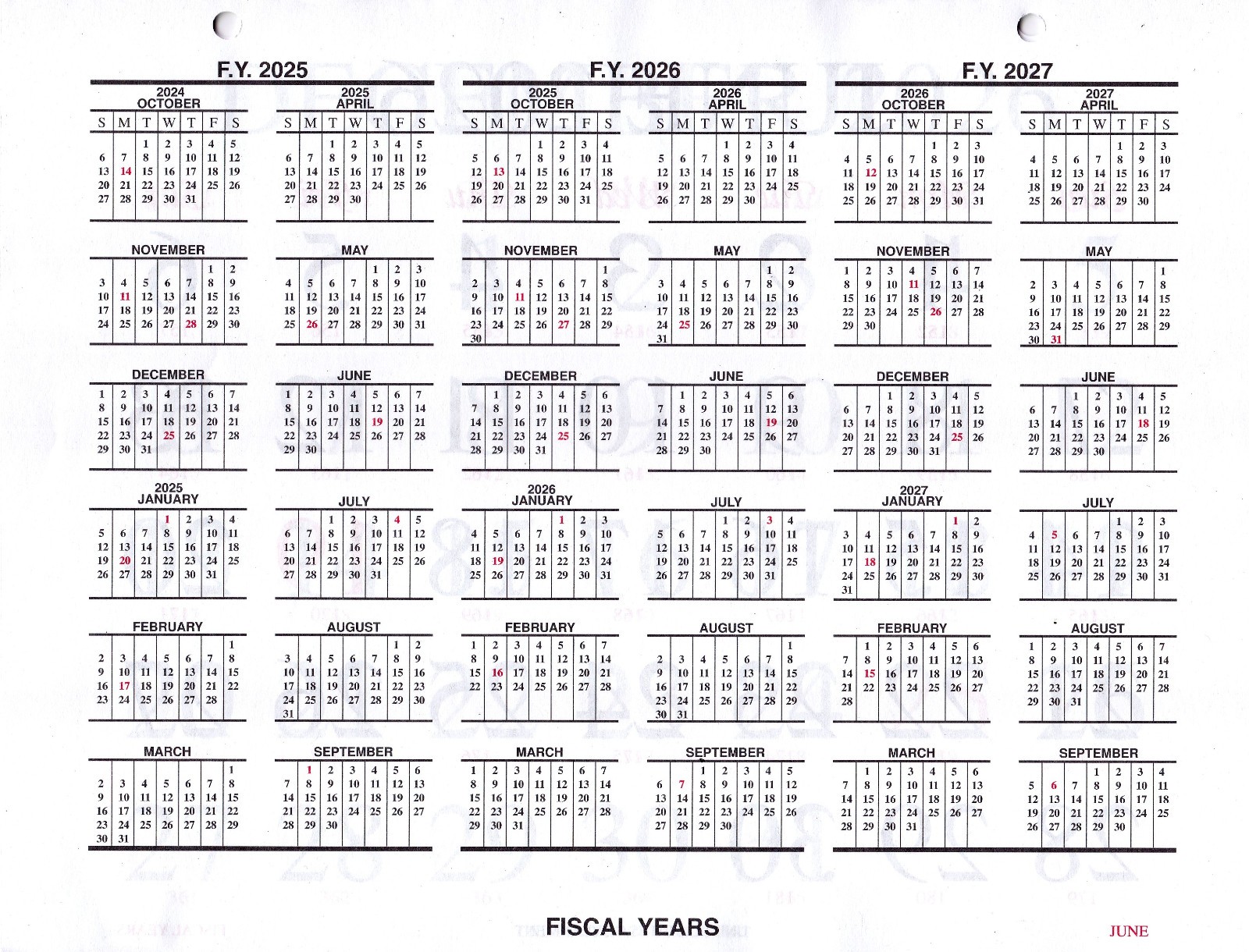 Unicor 2026 Fed Wall Calendar, Qty=1, Individual, Single, Displays 3 Months !!