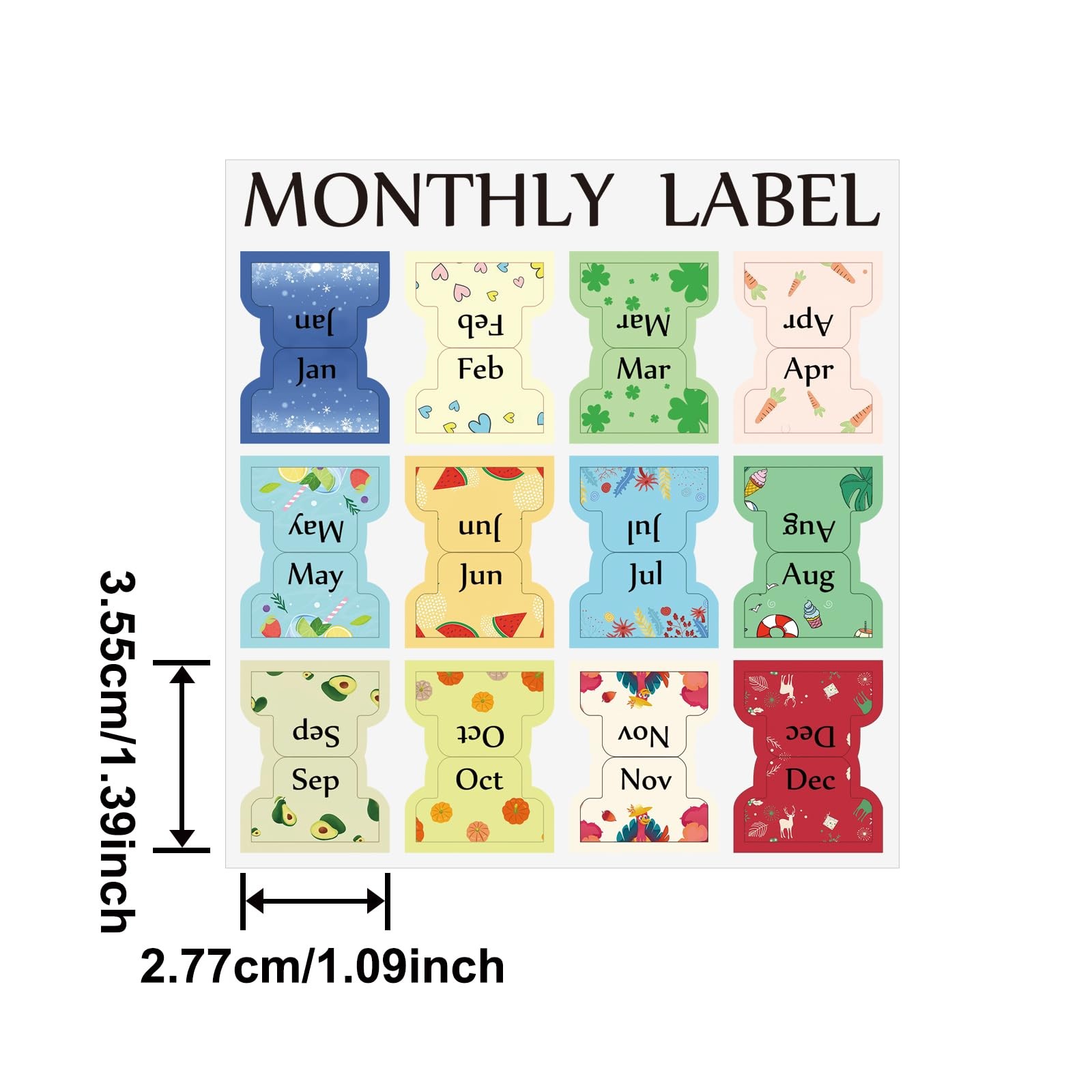 2 Sheets Colorful Monthly Adhesive Tabs, 24 Pcs Monthly Divider Tabs, 1-12 Mo