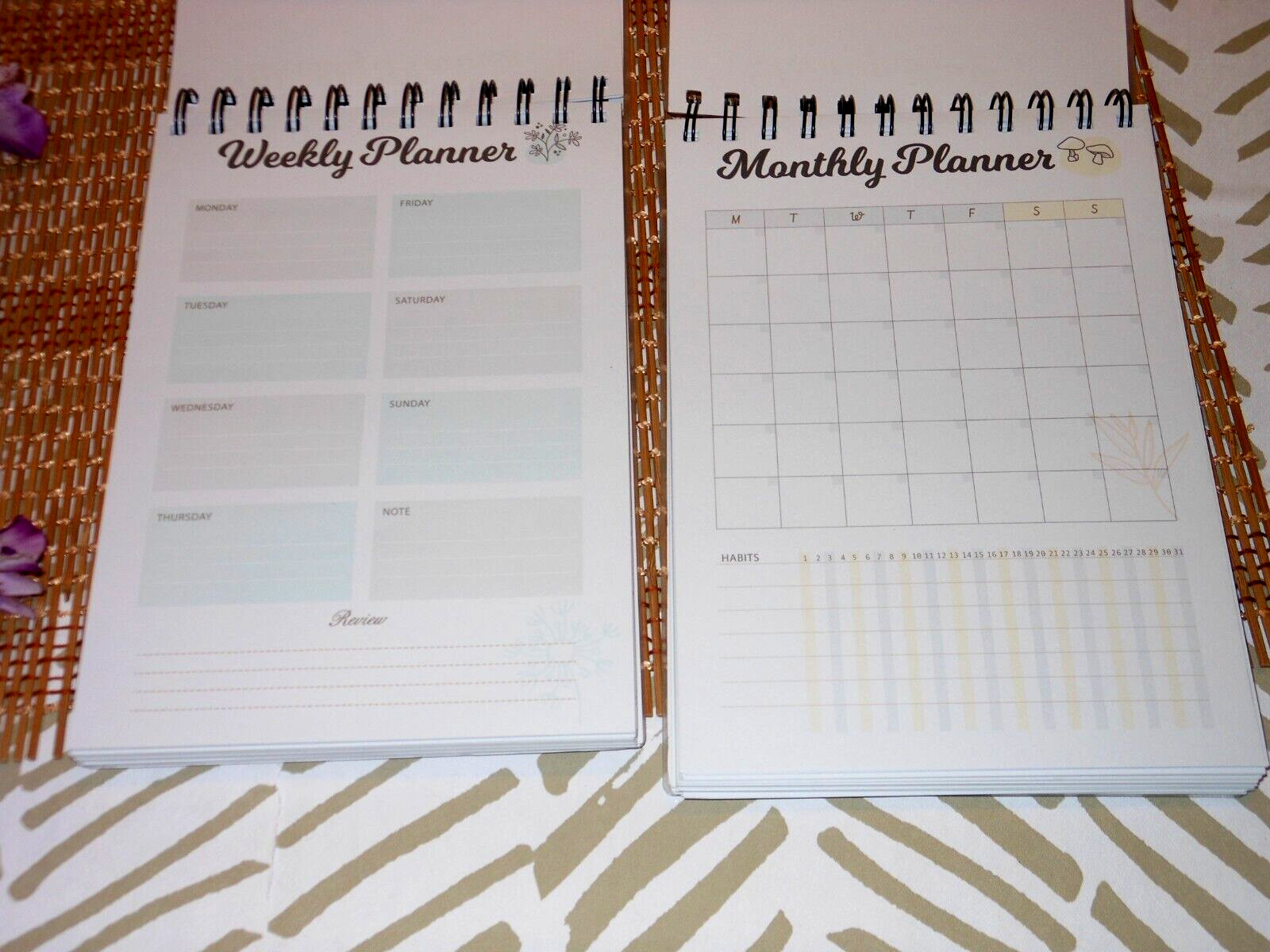 2 X DAILY, WEEKLY , MONTHLY BLANK NOTEPAD PLANNERS & GOALS , SPIRAL