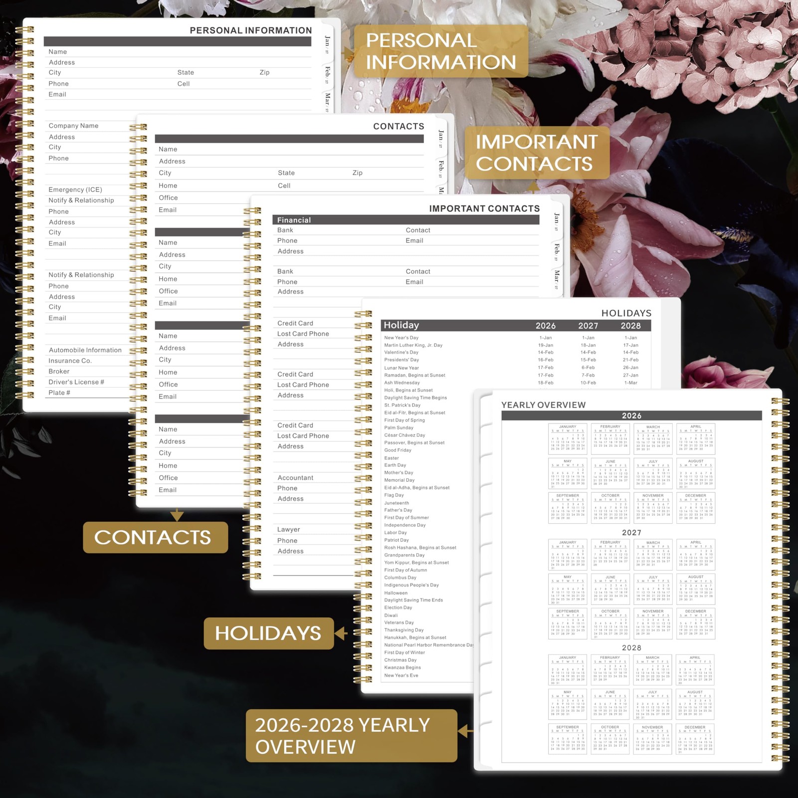 2026-2028 Monthly Planner – 9” x 11”, Large x Black