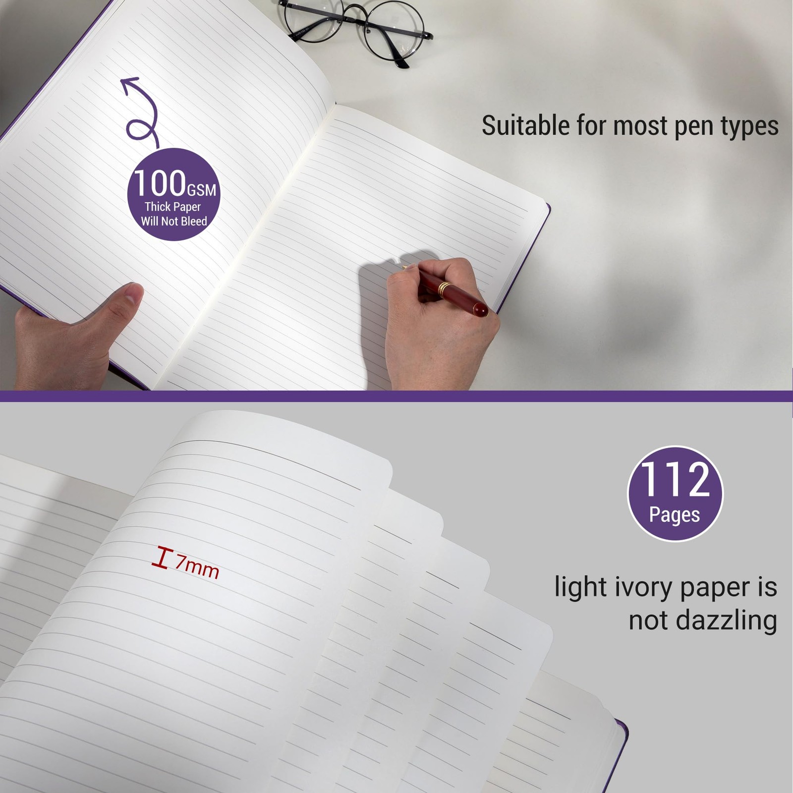 College Ruled Notebook, A4 Color-Block Softcover PU Leather Notebook for Work…