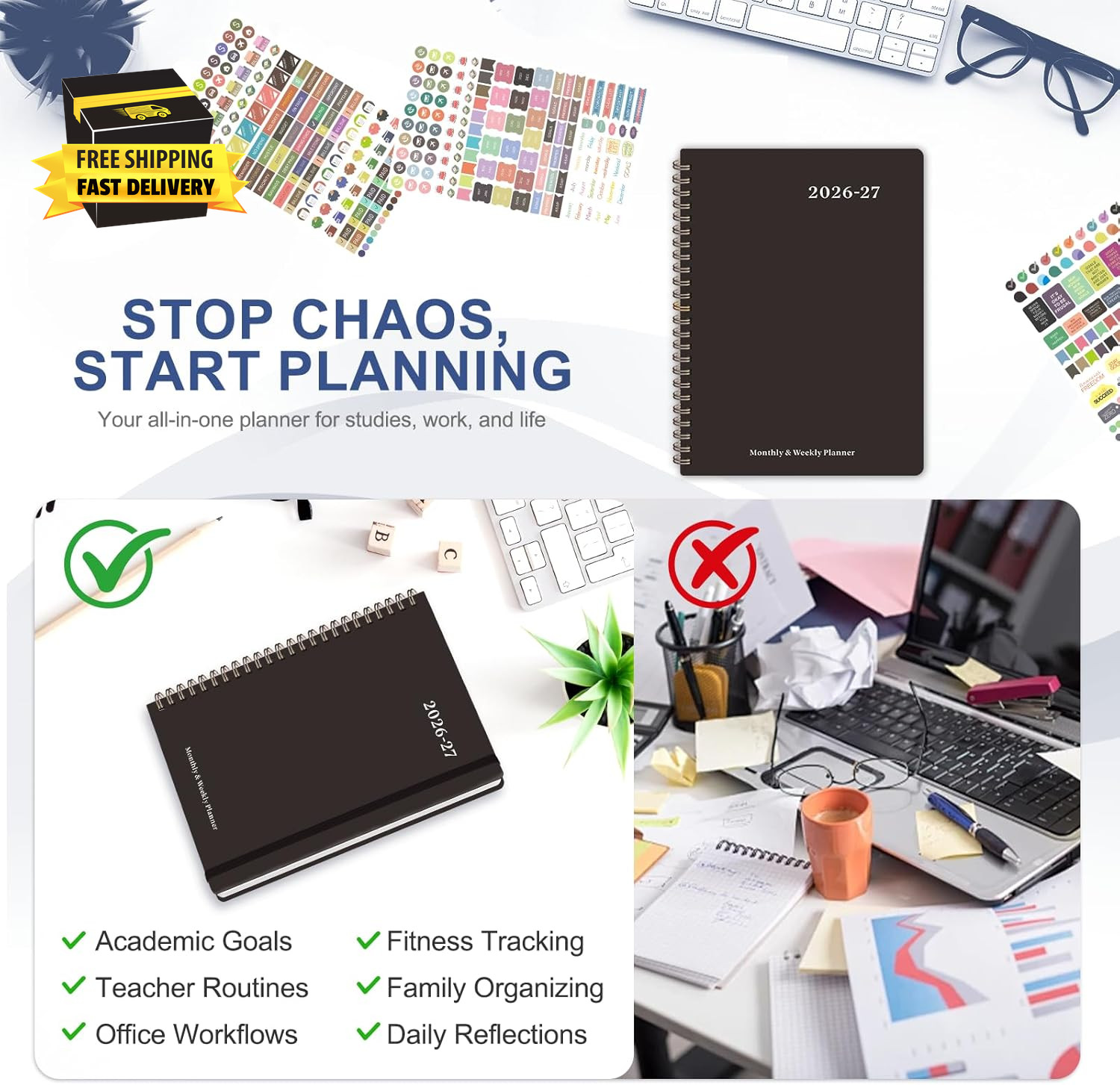 Planner 2026-2027, Weekly and Monthly Academic Year Calendar Planner, July 2026