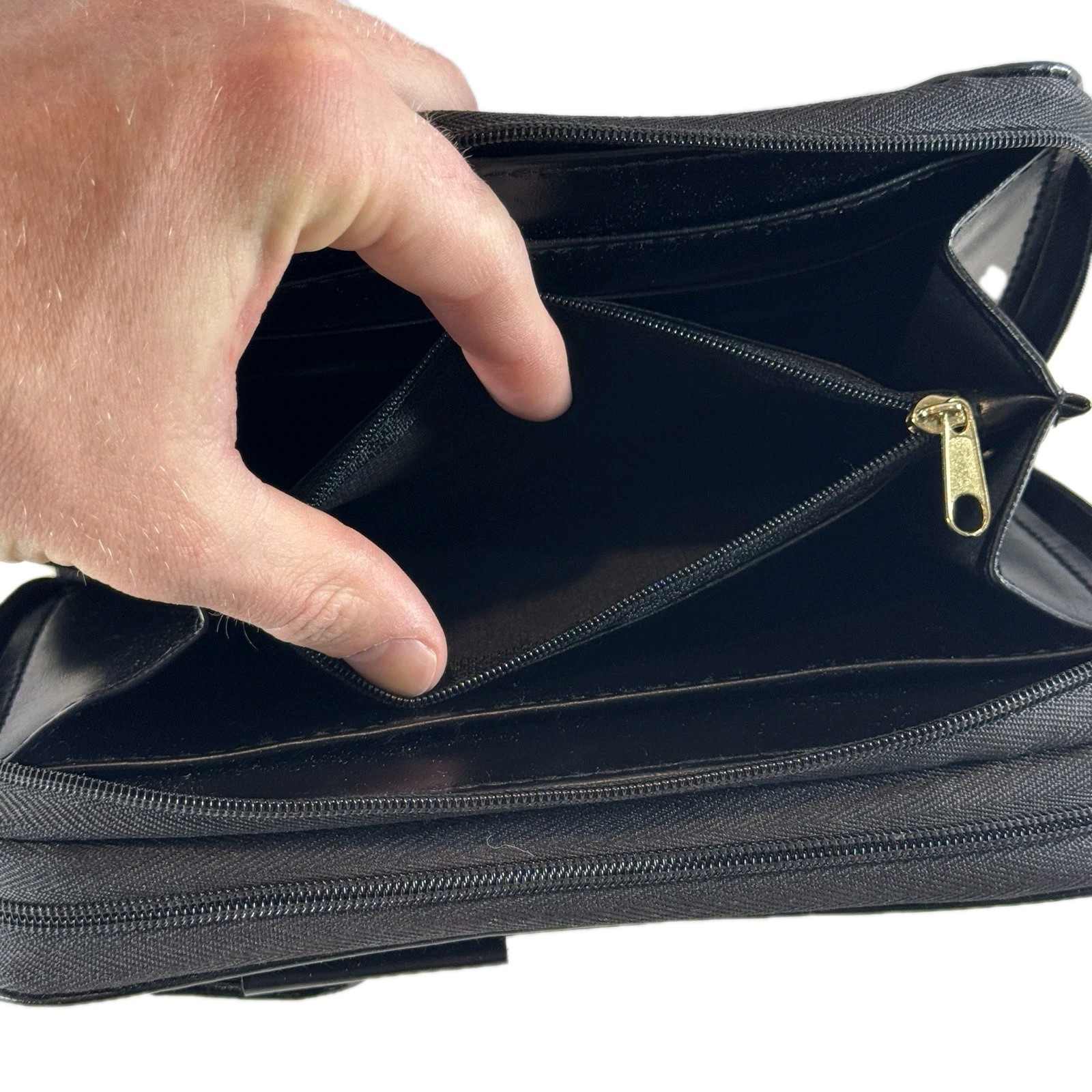 Vintage Y2K Black Faux Leather 6 Ring Planner Organizer Wallet Clutch Binder