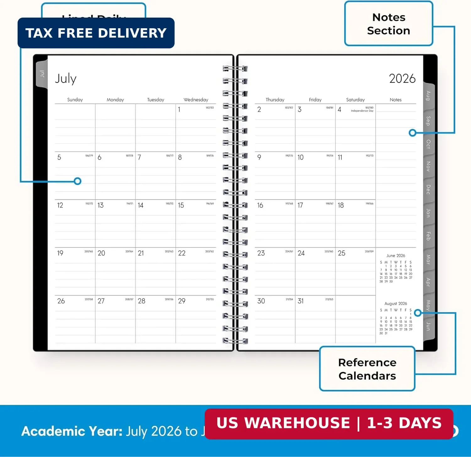 Blue Sky 2026-2027 Weekly and Monthly Academic Year Planner Calendar, July 2026