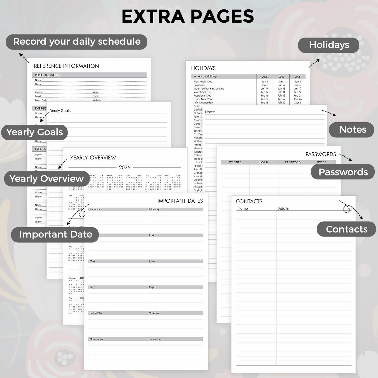 SKYDUE 2026 Appointment Book, 8.5″ x 11″, Hourly Planner Letter, Black Flower