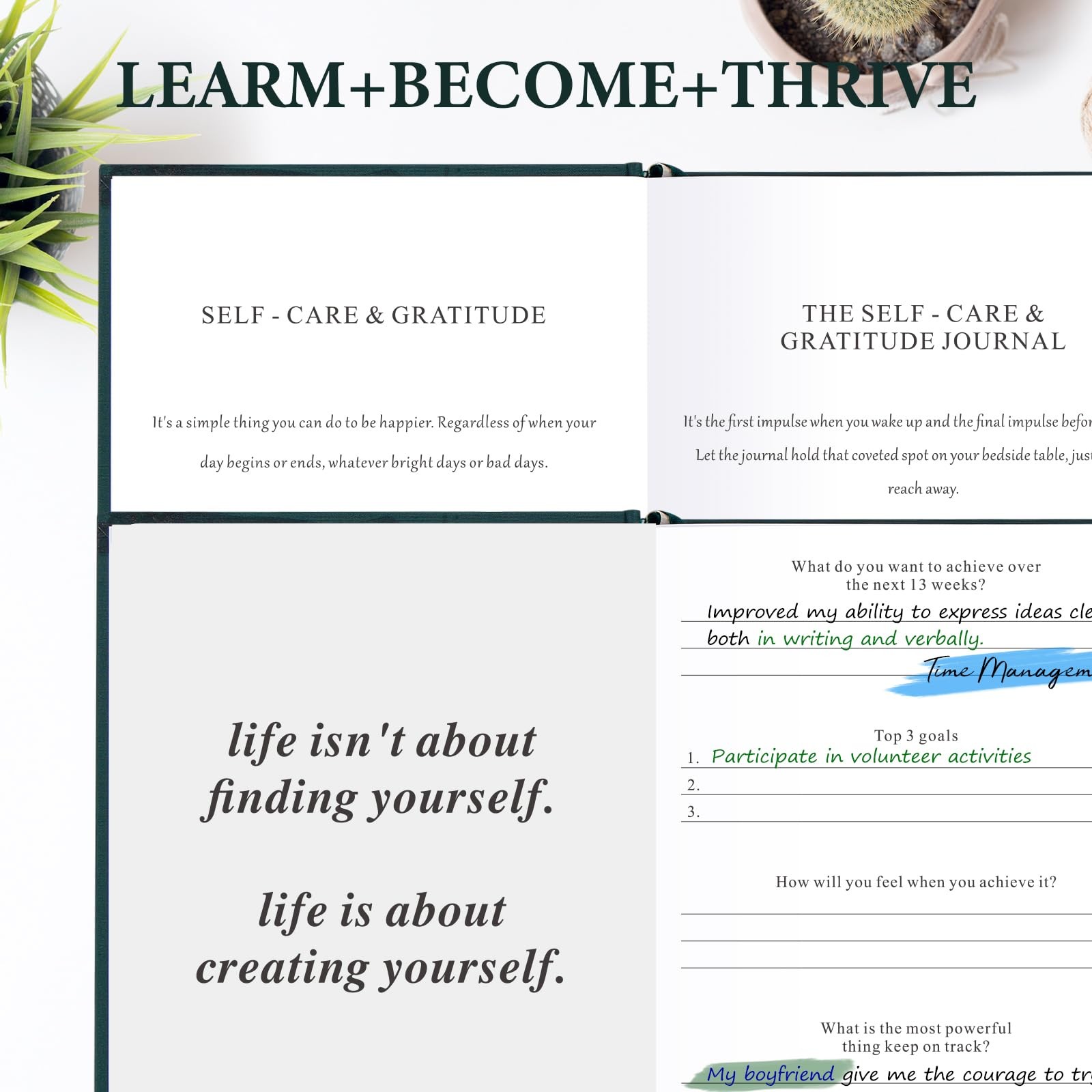 5 MINUTES A DAY Self-love Journal for Women and Man, Self-Love Dark Green