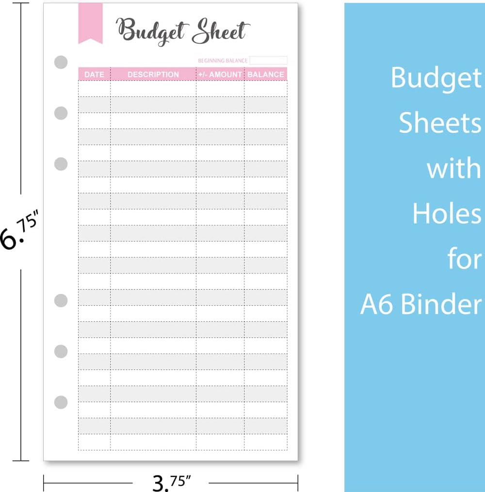 Set of 90 Sheets Expense Tracker, 6-Hole Punched Budget Sheets for A6 Budget …