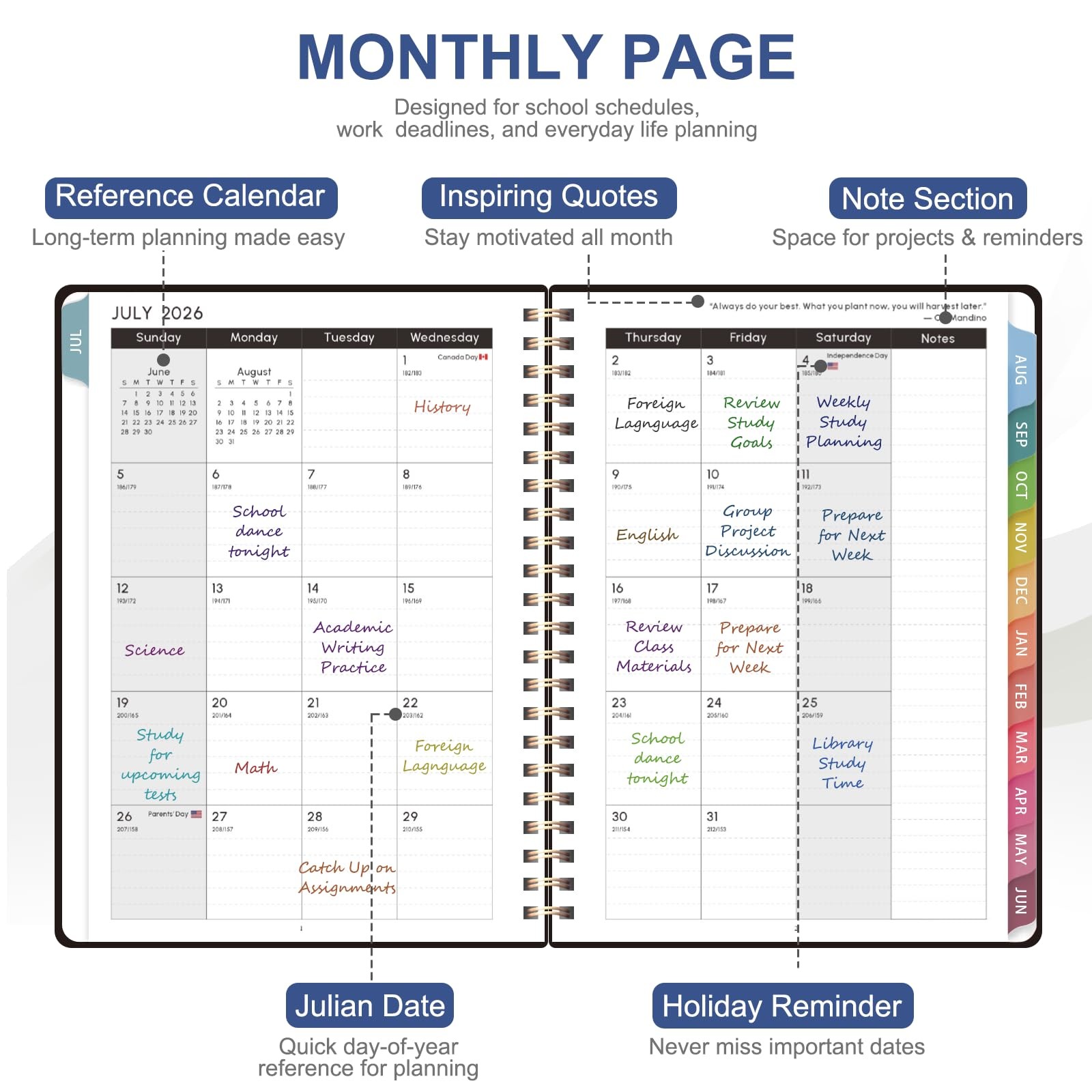 Planner 2026-2027, Weekly and Monthly 8.5″x11″(Jul 2026-Jun 2027), C-Black
