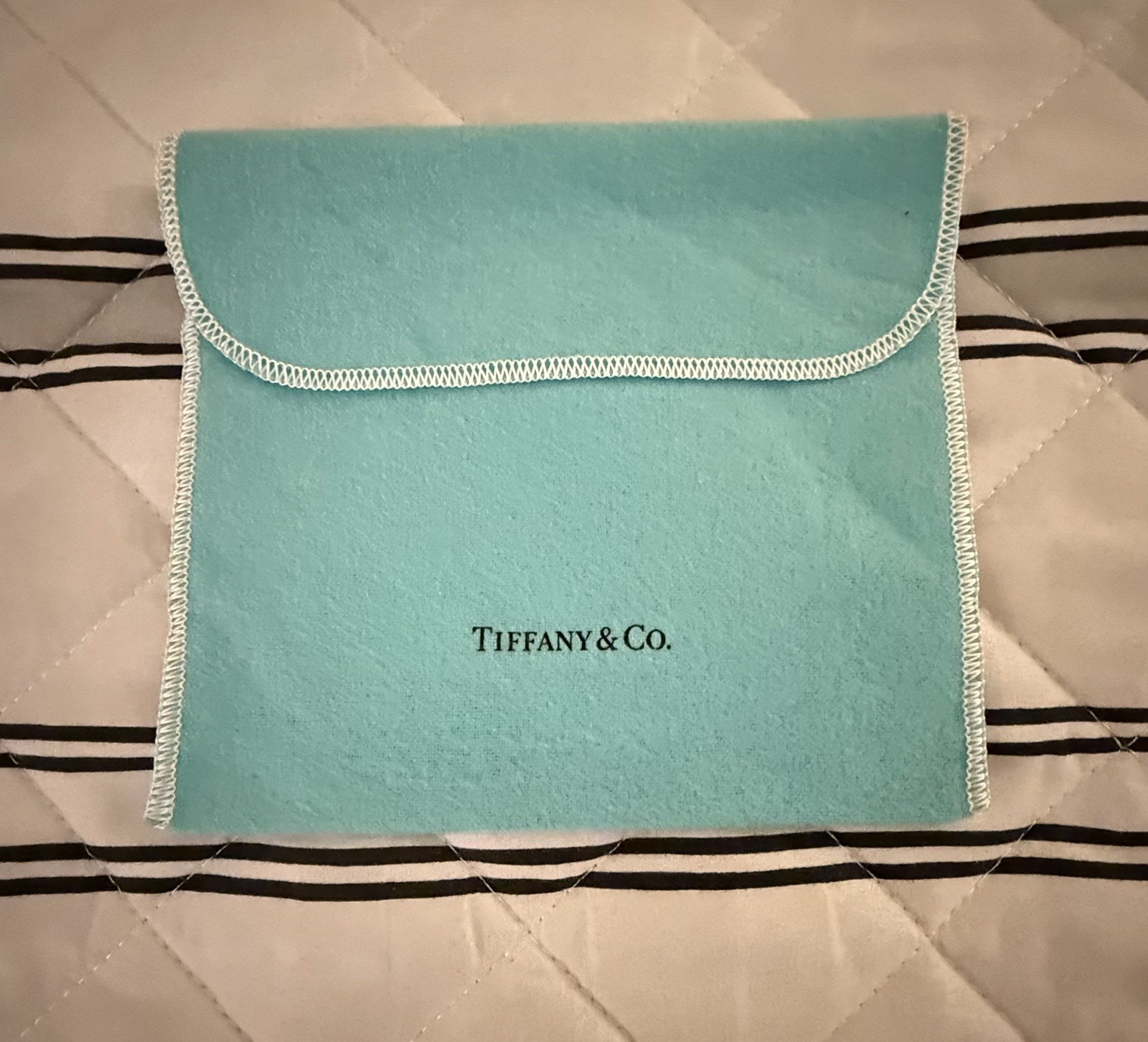 Tiffany & Co. Vintage Black Leather 3 1/2 x 5 1/2 Pocket Note Jotter Blue Pouch