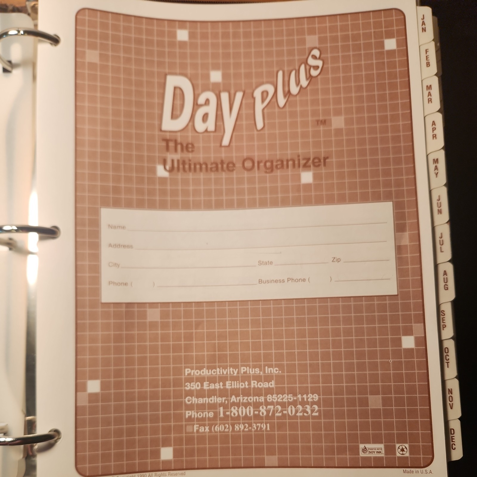 1995 Ultimate Organizer by Productivity Plus Brown Faux Leather Vintage Planner