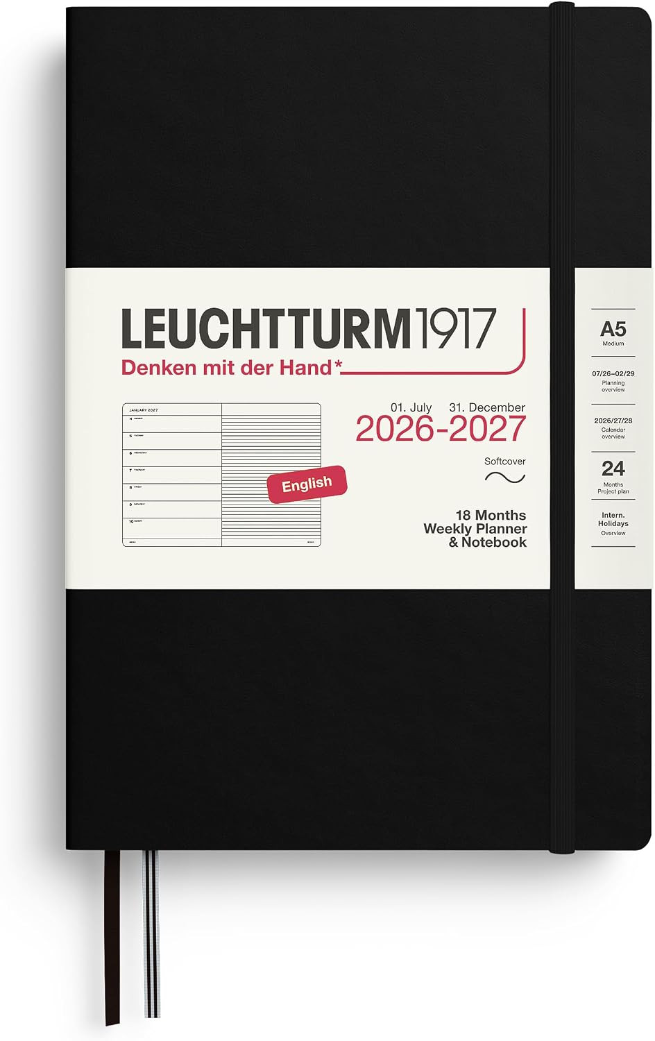 – Weekly Planner and Notebook Softcover Medium A5, 18-Month