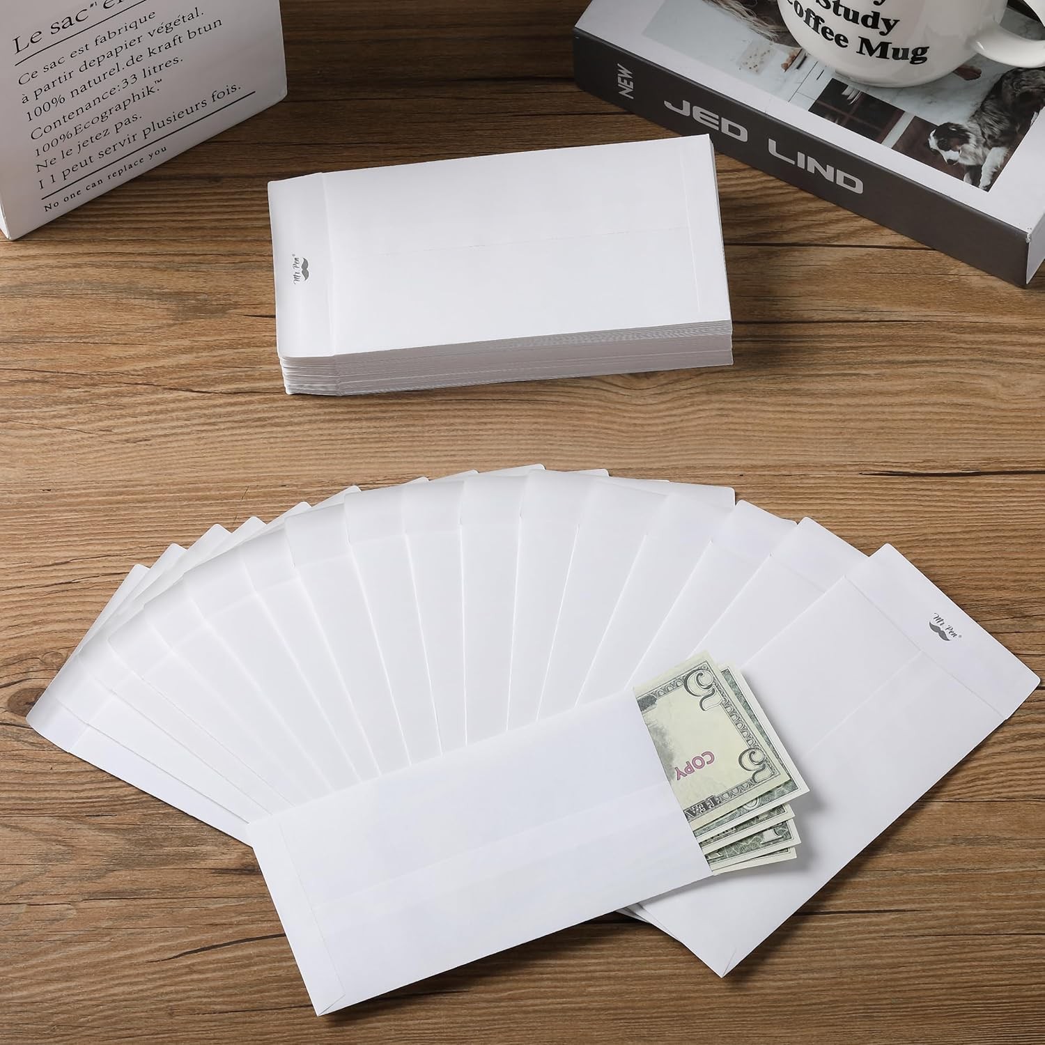 Kraft Paper Self Adhesive Money Envelopes 6.5″ x 3.5″ White Cash Envelope Set