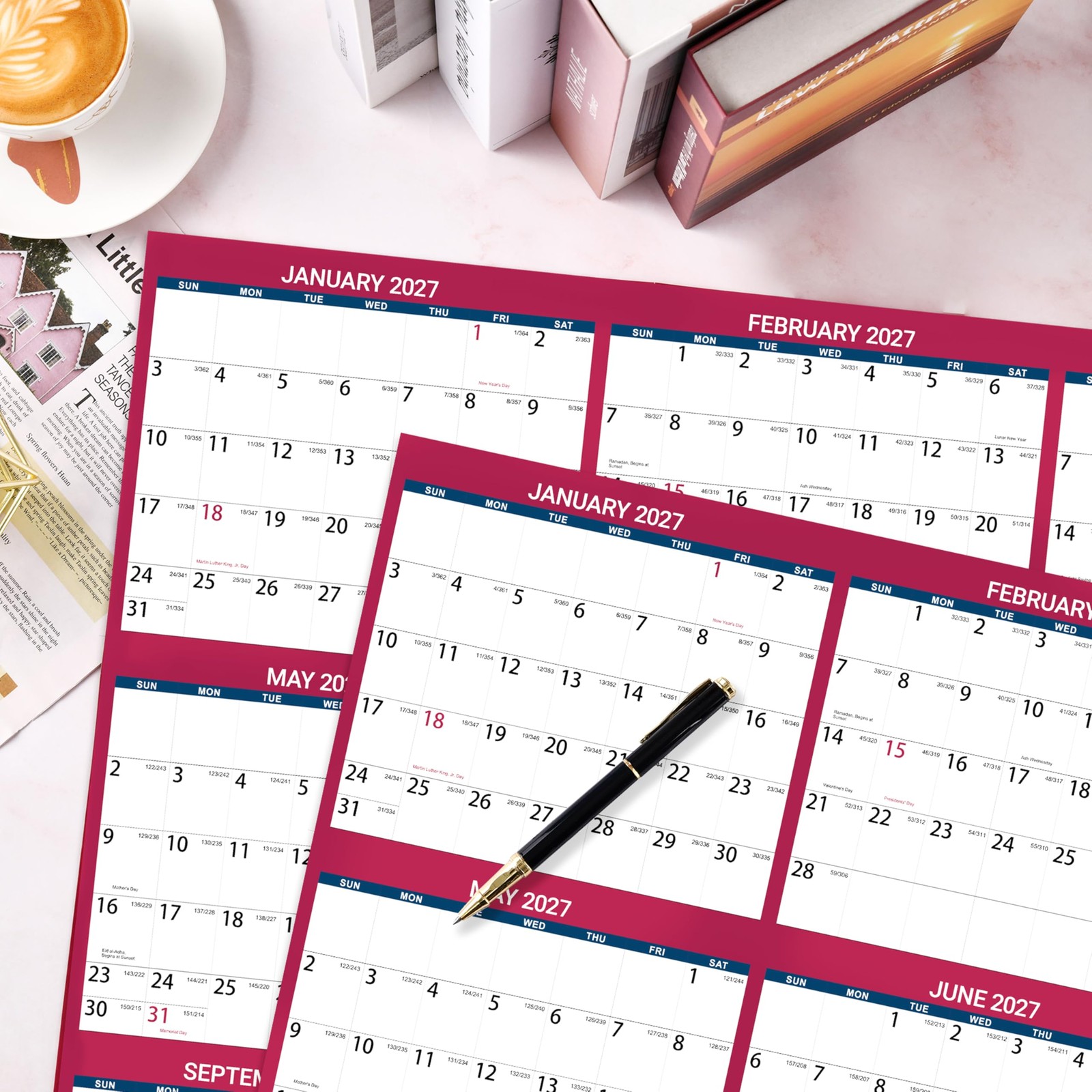 2027 Dry Erase Calendar for Wall – 2027, Jan. Red