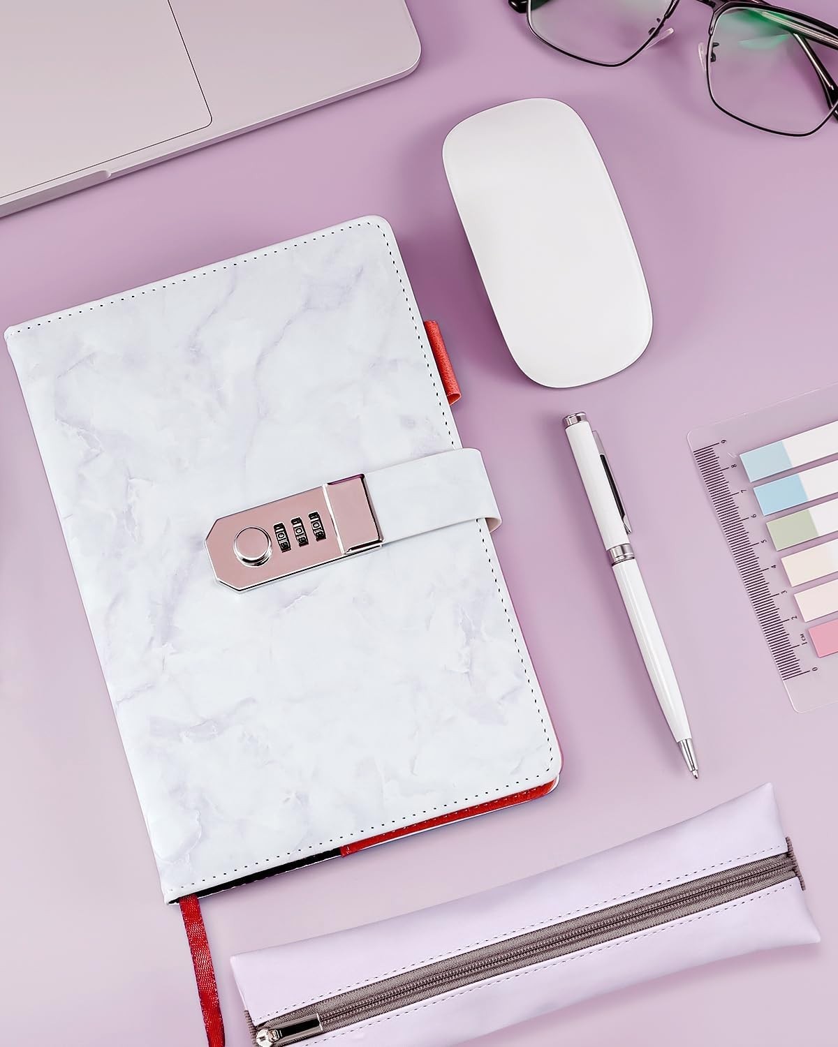 Marble Diary with Lock for Girls and Women, Lockable A5 Secret Journal
