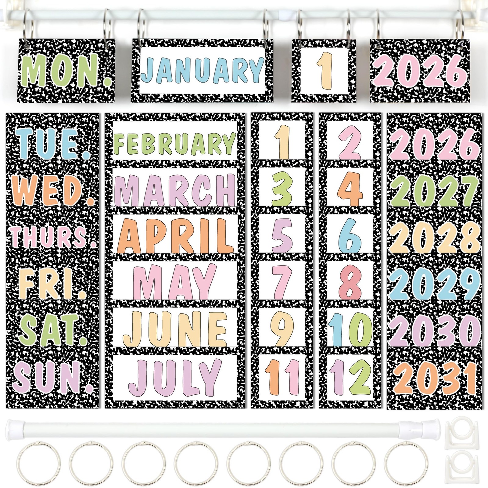 56 Date Cards Composition Notebooks Flip Calendar Adjustable Holder Pastel