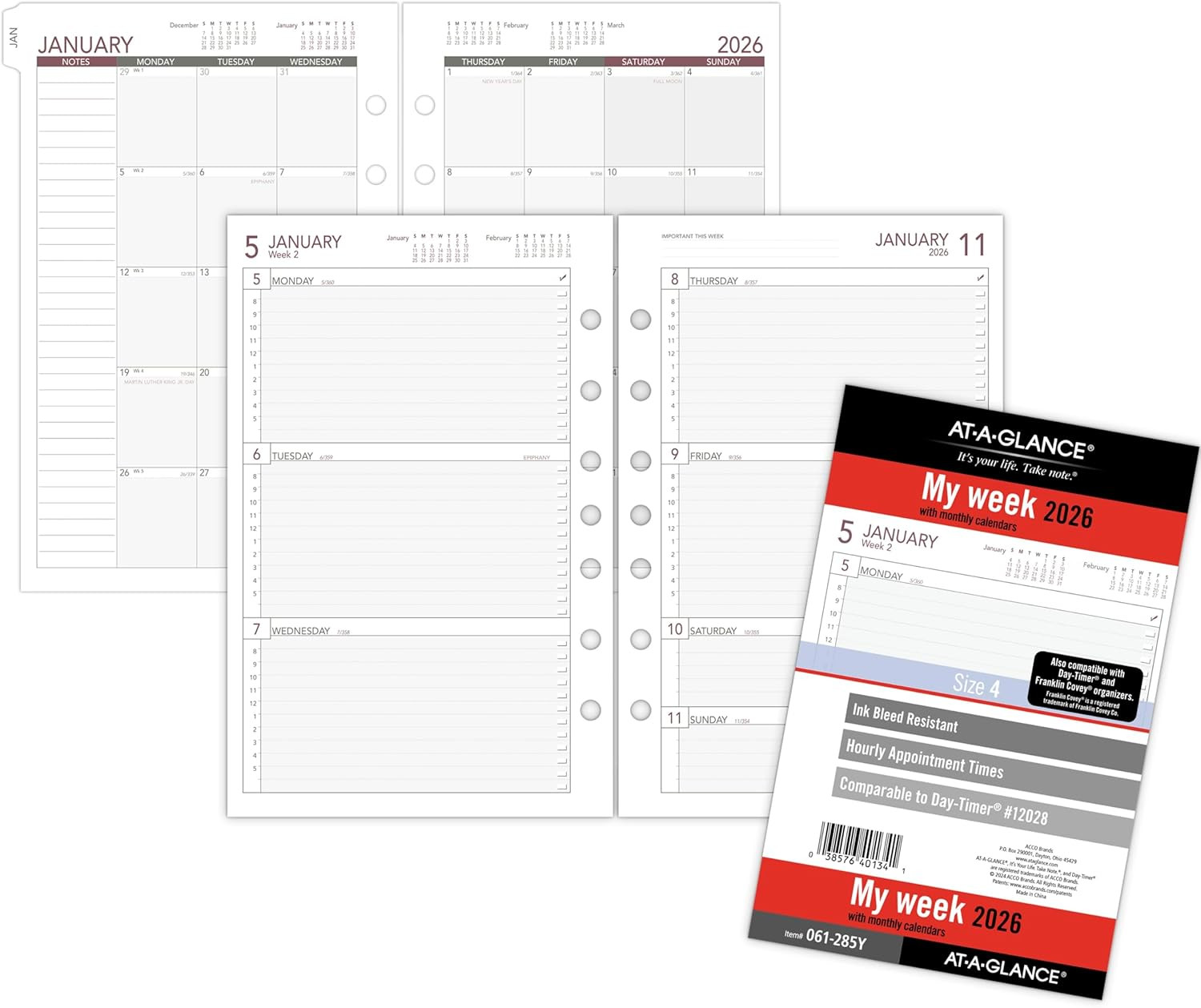 2026 Planner Refill, Weekly, 5-1/2″ X 8-1/2″, Desk Size 4, Loose-Leaf (061-285Y-