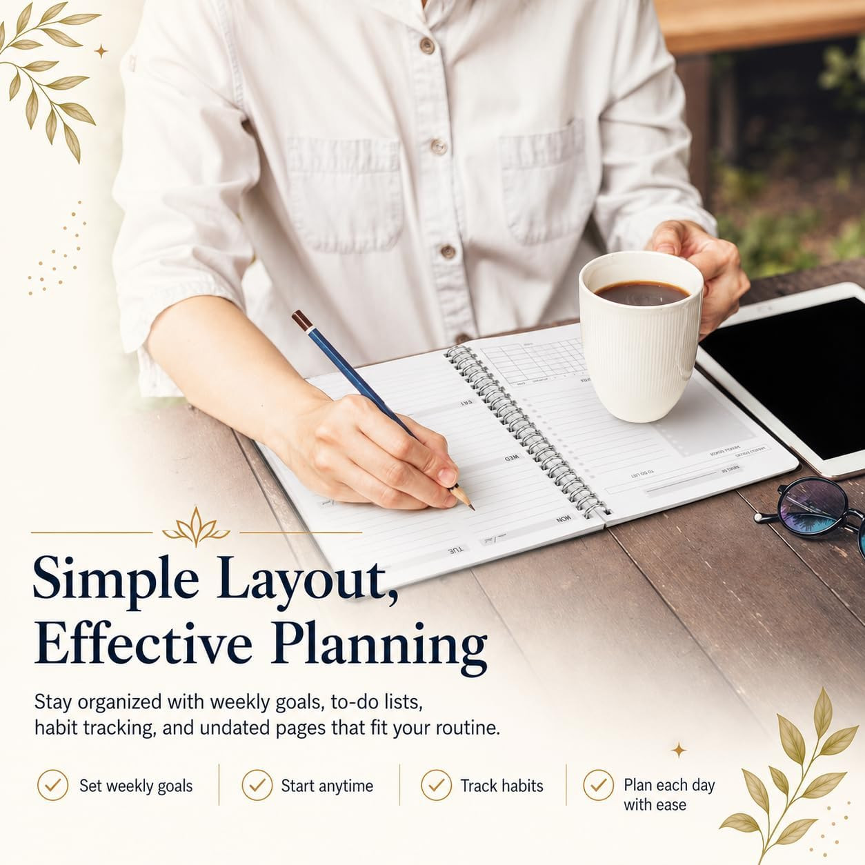 Undated Weekly Planner, A5 to Do List Notebook with Goal and Habit Tracker | 5.8