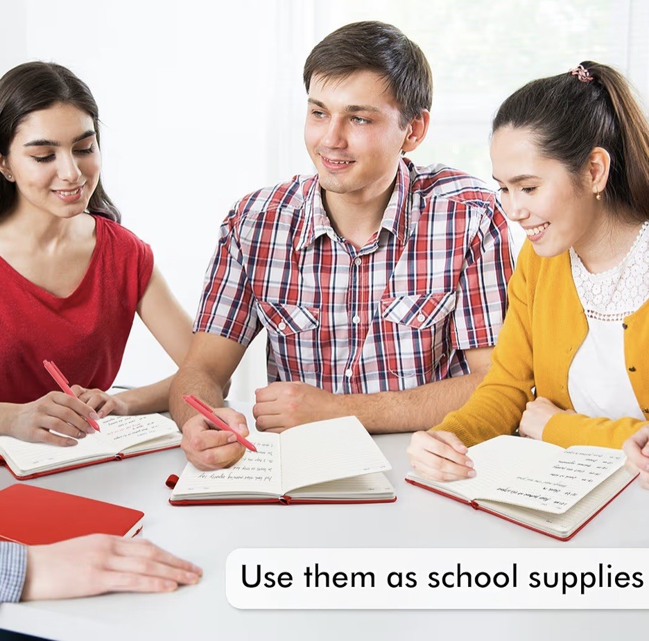 Feela Classic Ruled A5 Notebook with Pens 5 Pack Notebook Set Red