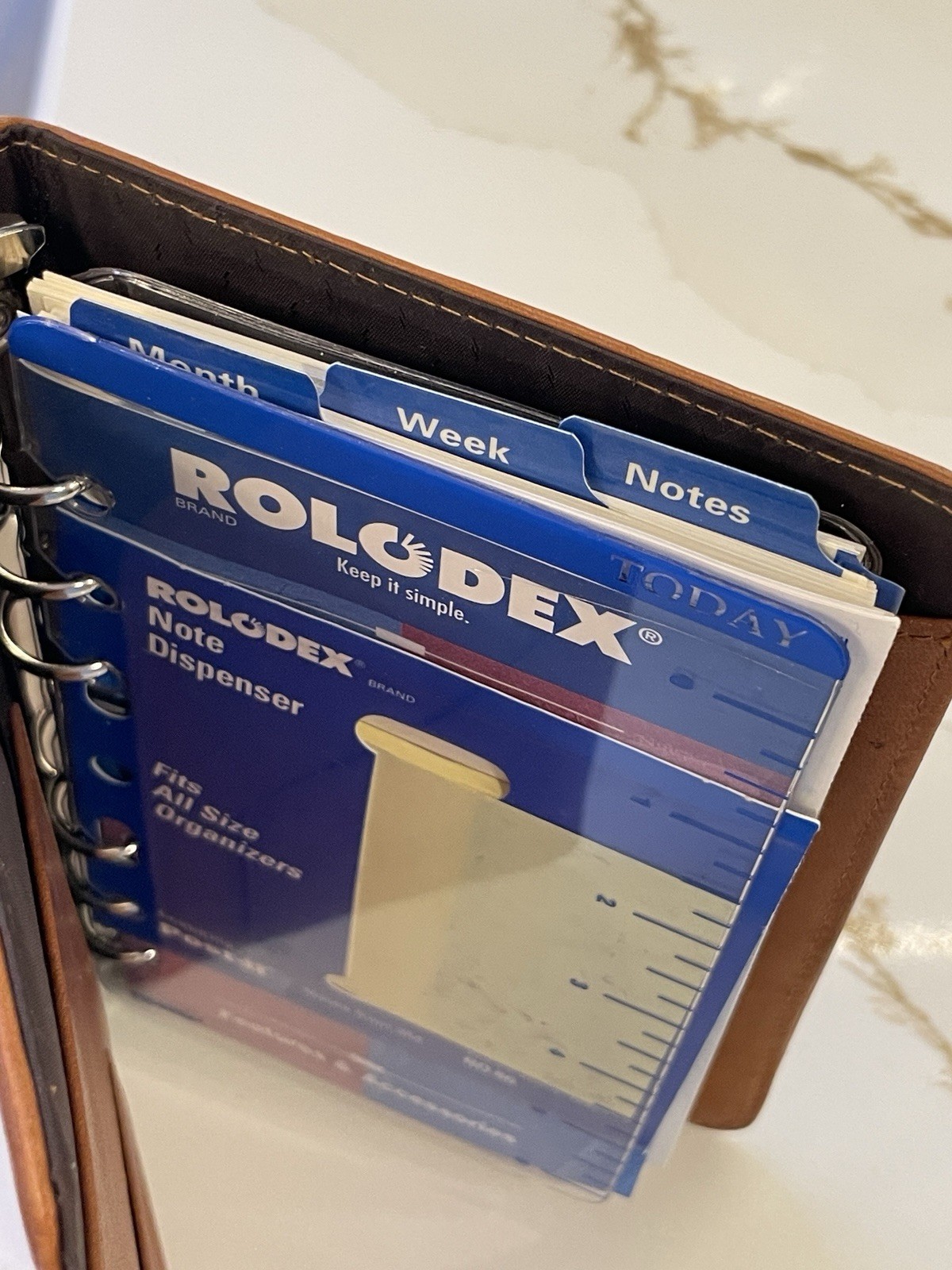 Vtg Rolodex Planner Brown Leather R0320 Calendar Address Tabs Pockets 1996 7.5″