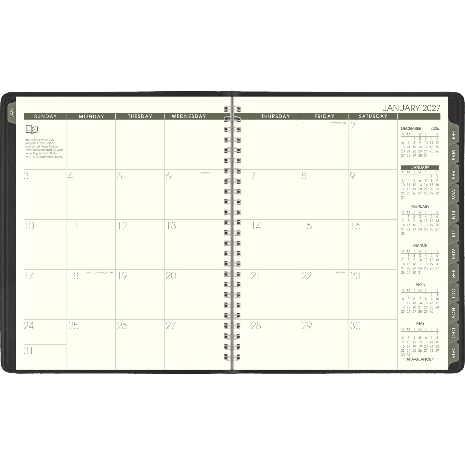 AT-A-GLANCE 2027 Planner, Monthly, 7″ x 8.75″, Tabbed, x Black