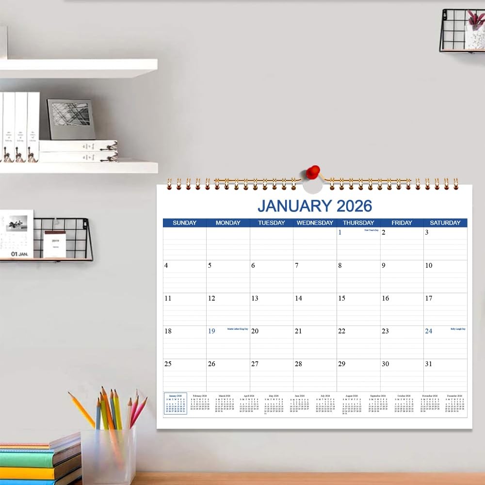 Calendar 2026-2027 – Wall Runs Apr 2026 to 14.5″ x 11.5″ Blue, Blue