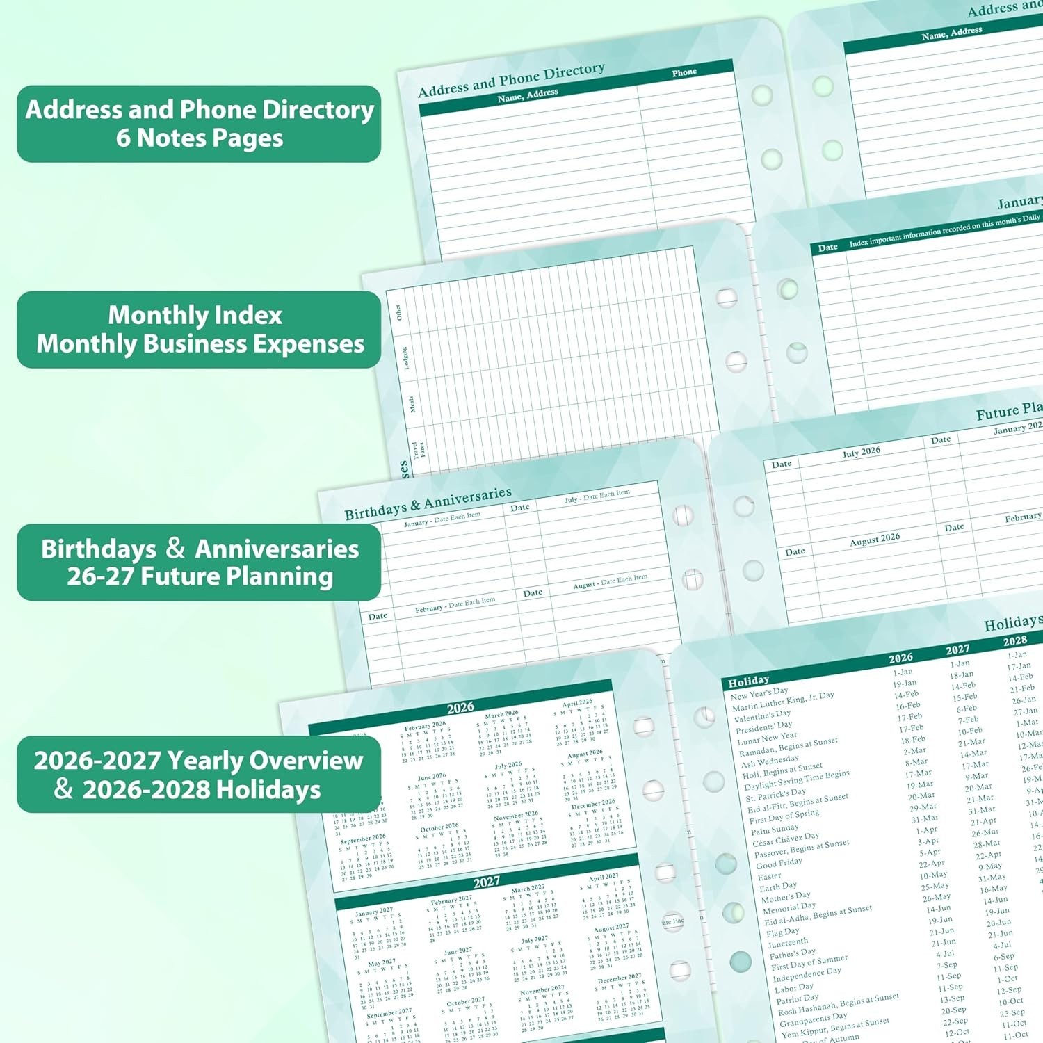 2026-2027 Planner Refills – Jul.2026 – Jun.2027, Two Pages Per Day Daily ＆ Mo…
