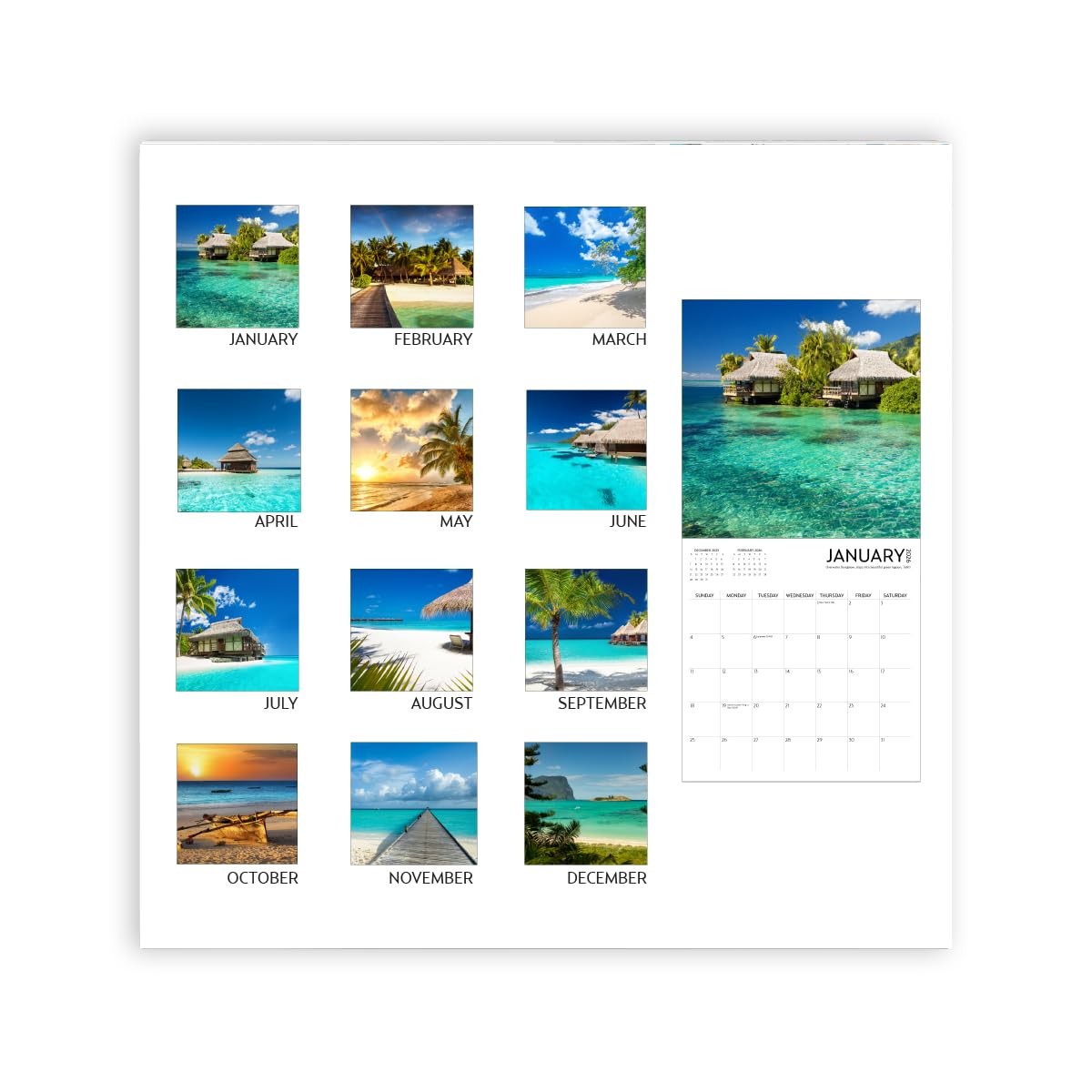 Beaches Calendar 2026, Large 12 x 24 inch, Wall Calendar,