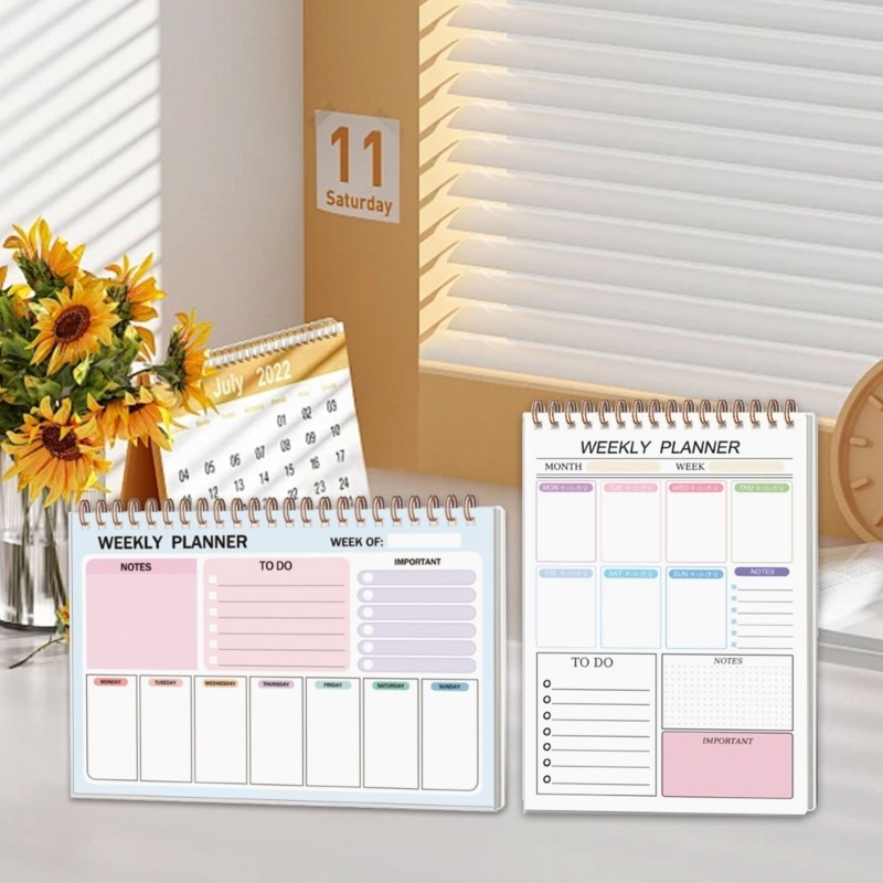 Weekly Planners Notepads With Coil Binding And Waterproof PP Cover For Daily