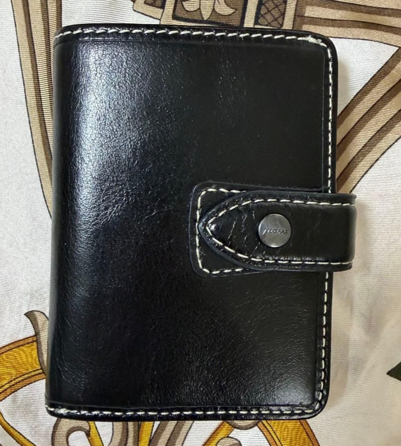Filofax Malden M5 Pocket Slim Leather Organizer Black Japan Used