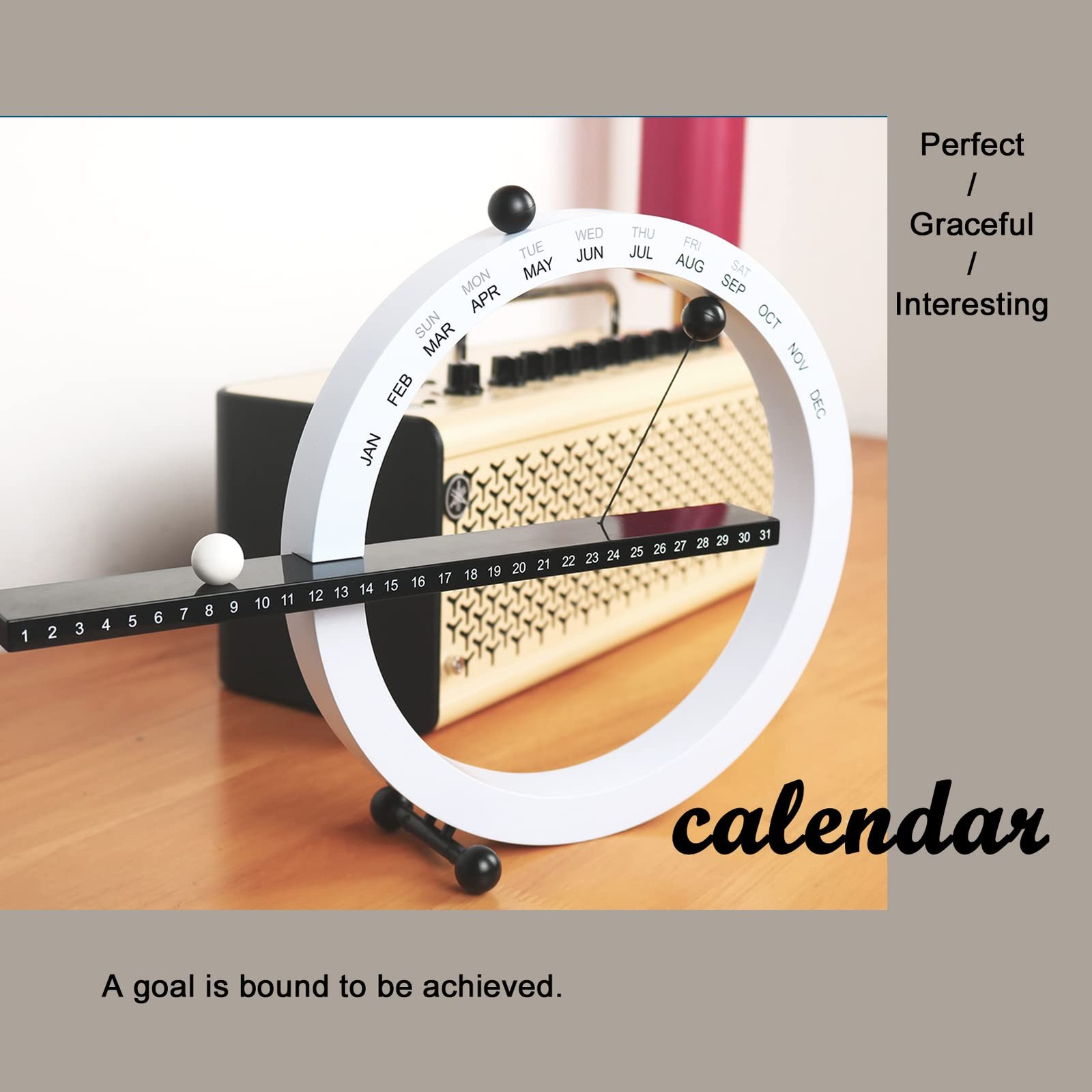 ComiHome Perpetual Calendar, Date Desk 2025 2026 Calendar,Month White，Black