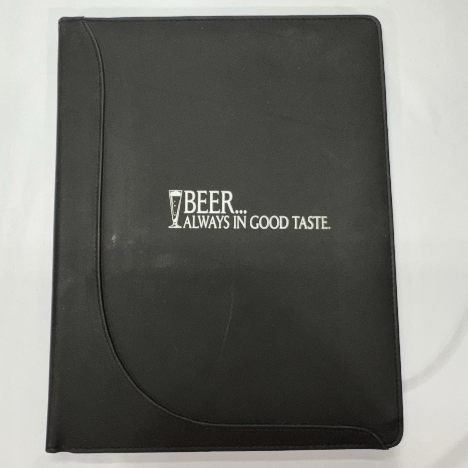 “BEER ALWAYS IN GOOD TASTE” Black Leather Legal Pad Size Pad-Folio Beer Business