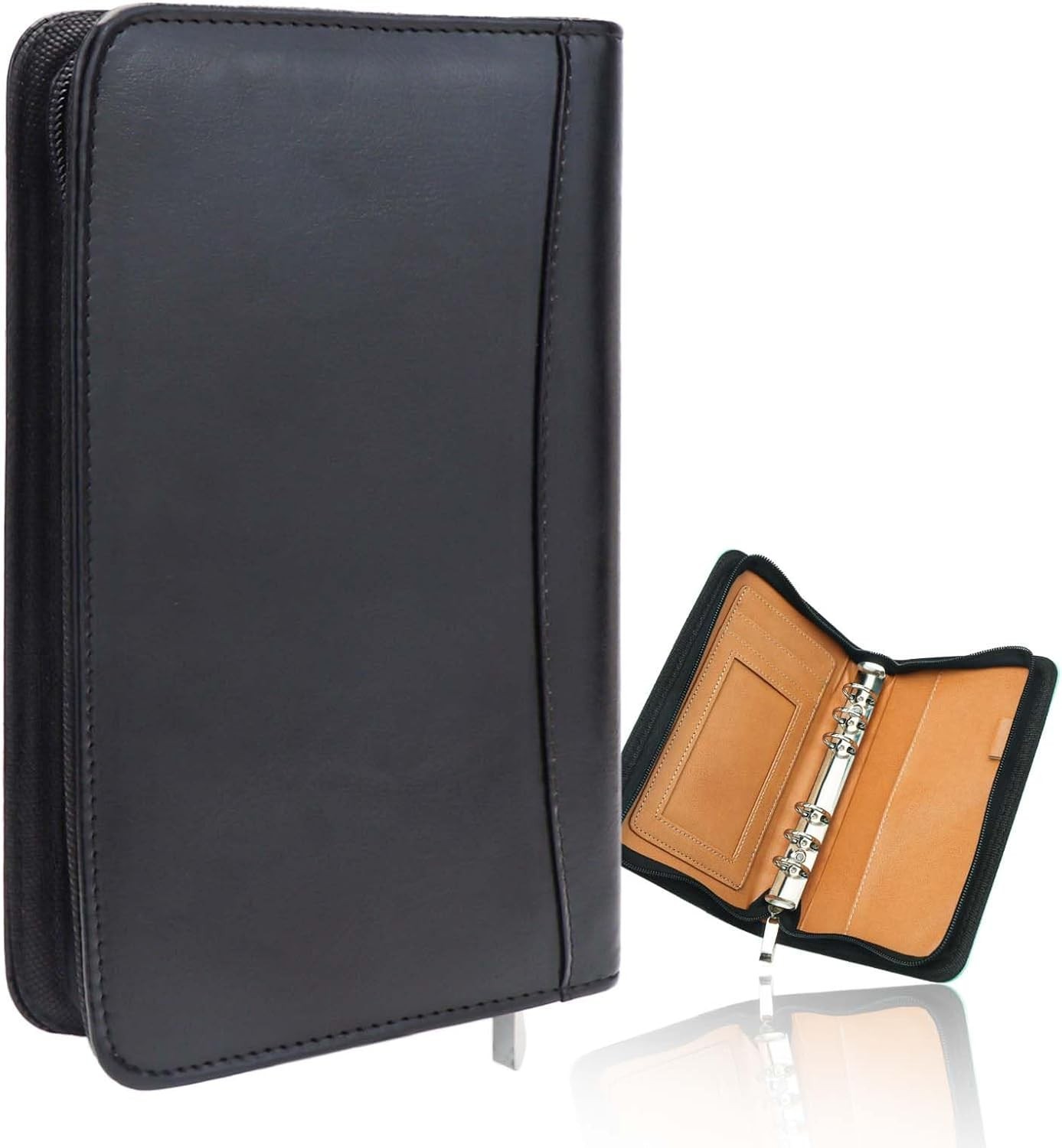 Black A6 Budget Binder Zipper PU Leather Binders Cover Refillable 6 Rings Loo…