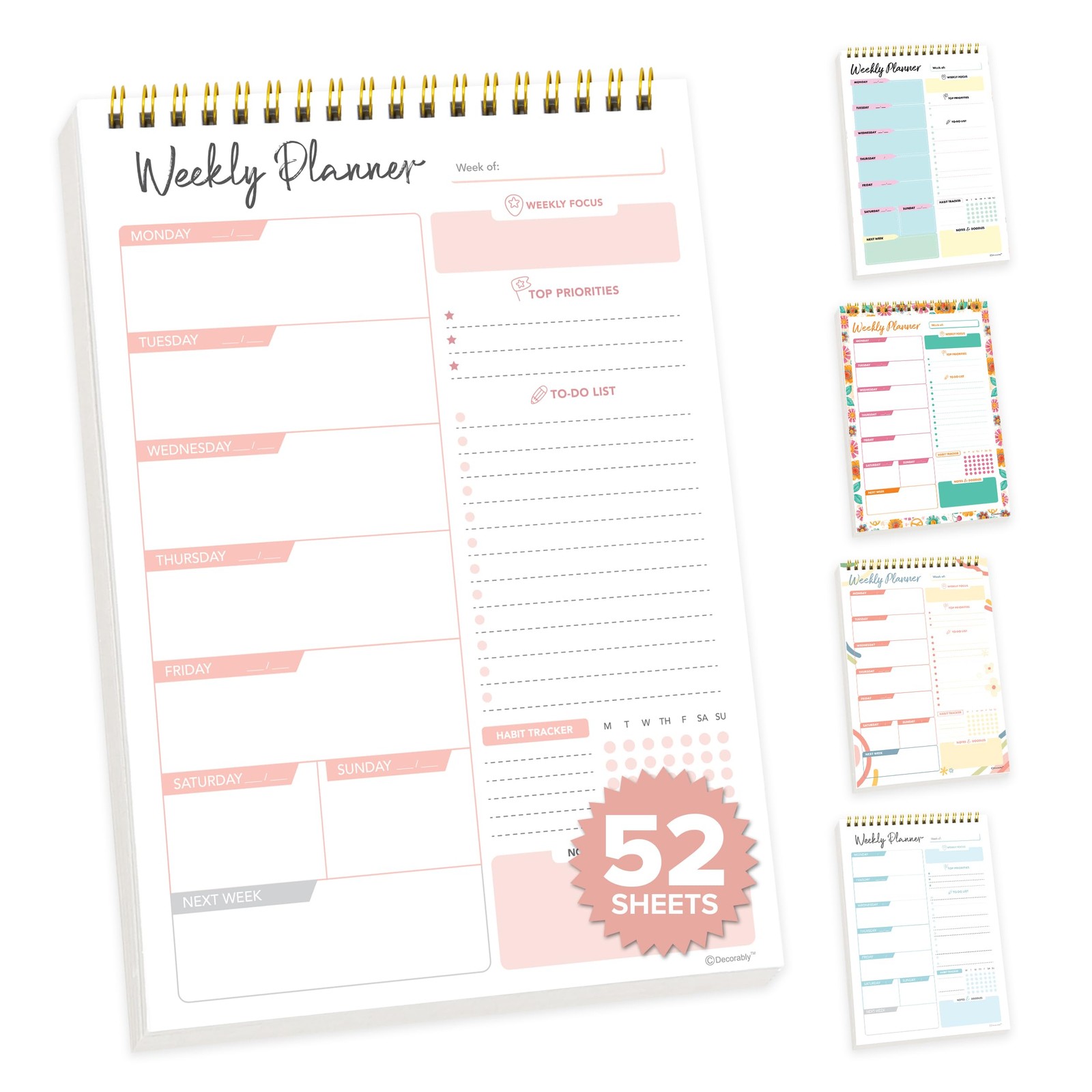 Decorably 52 Sheets Nude Pink Undated Weekly Planner Notepad Tear Off, 6.5×10…