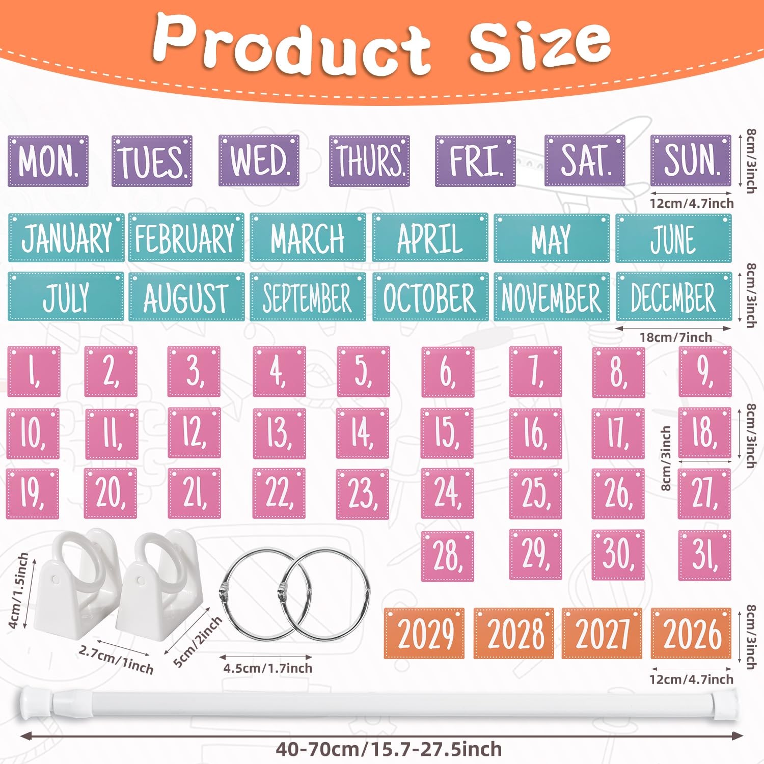 Colorful Rainbow Flip Calendar Bulletin Board Set Adjustable Holder 54 Date Card