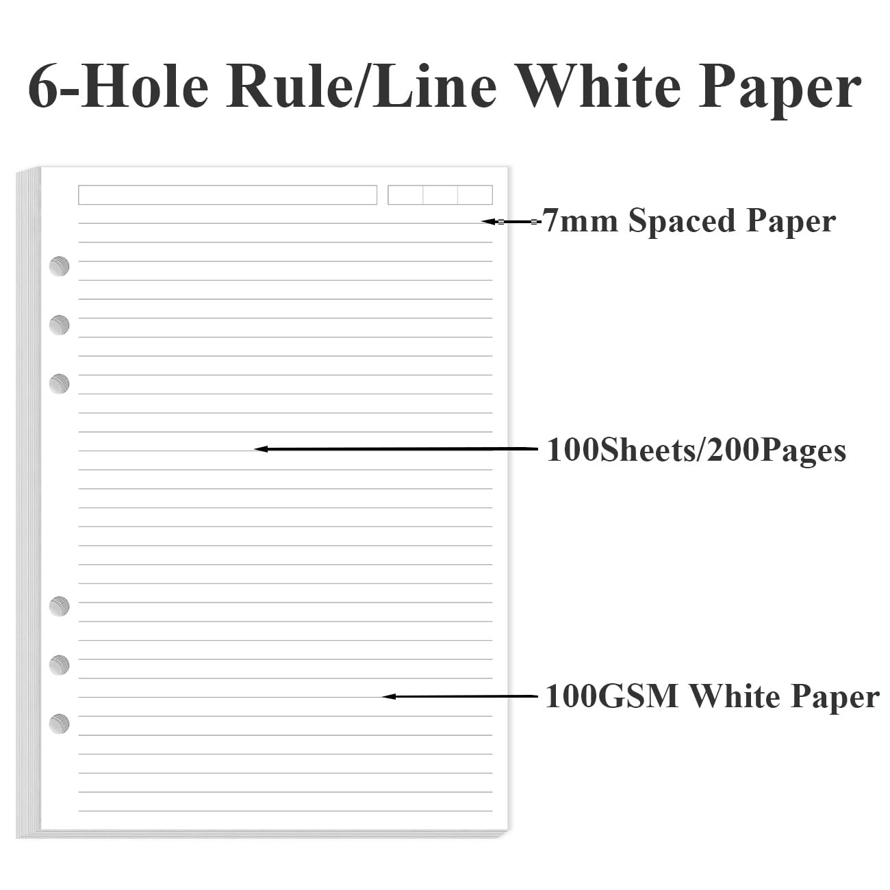 A5 Refill Paper – 6 Hole Planner Inserts for Binder, 200 Pages 6 A5, White