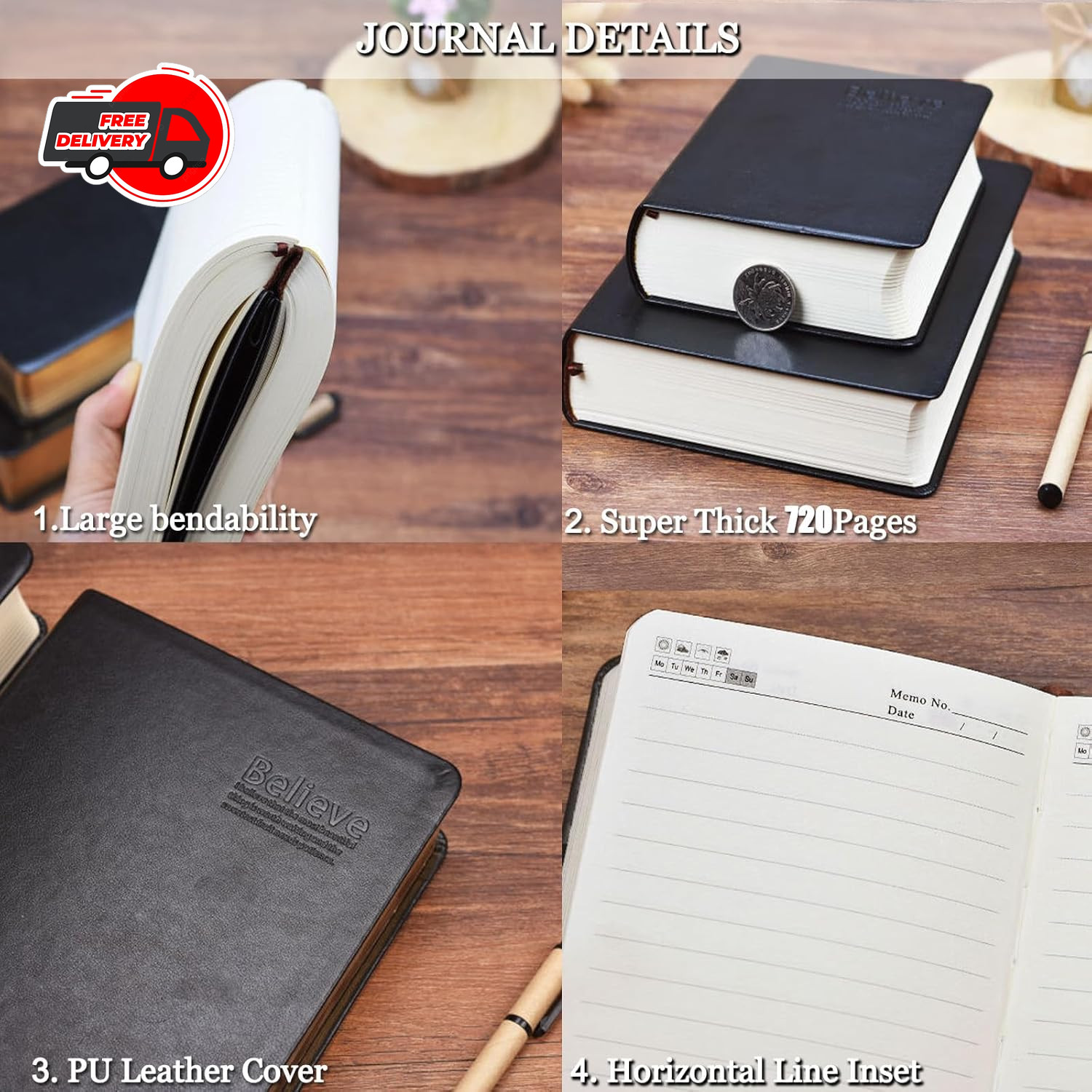 Thick Leather Journal Notebook 720 Pages Retro Thick Lined Paper Writing Journal