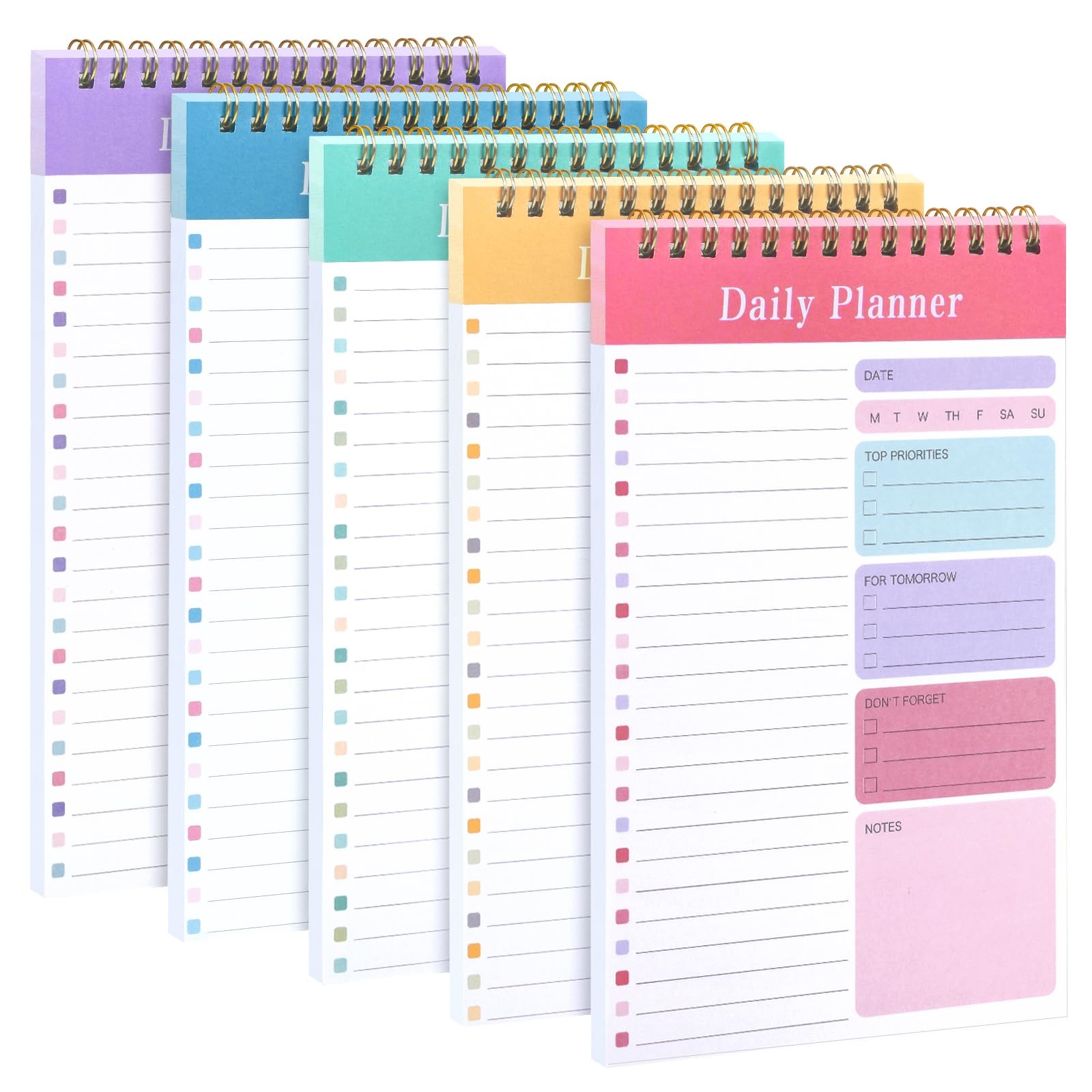 LABUK 5 Pack Daily To Do List Notebook 5″ x 8″ Planner 30 Colorful