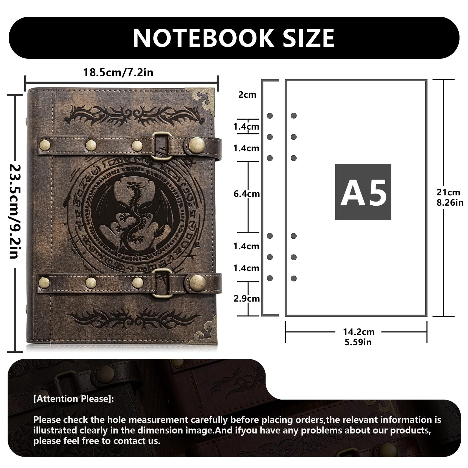 DUROTAN DND Notebook Journal Refillable Leather A5 Binder 400 Pages For Dungeons