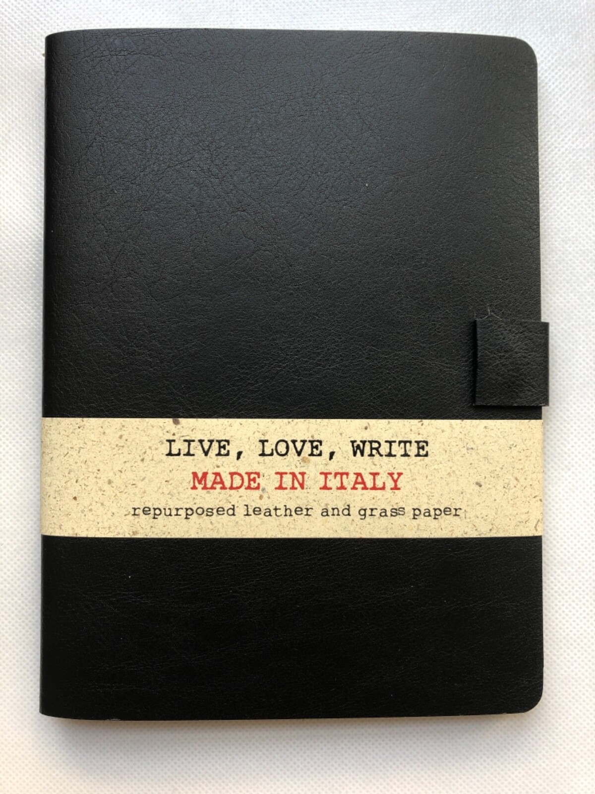 New alfabet Live, Love, Write Made in Italy Repurposed Leather Black Notebook