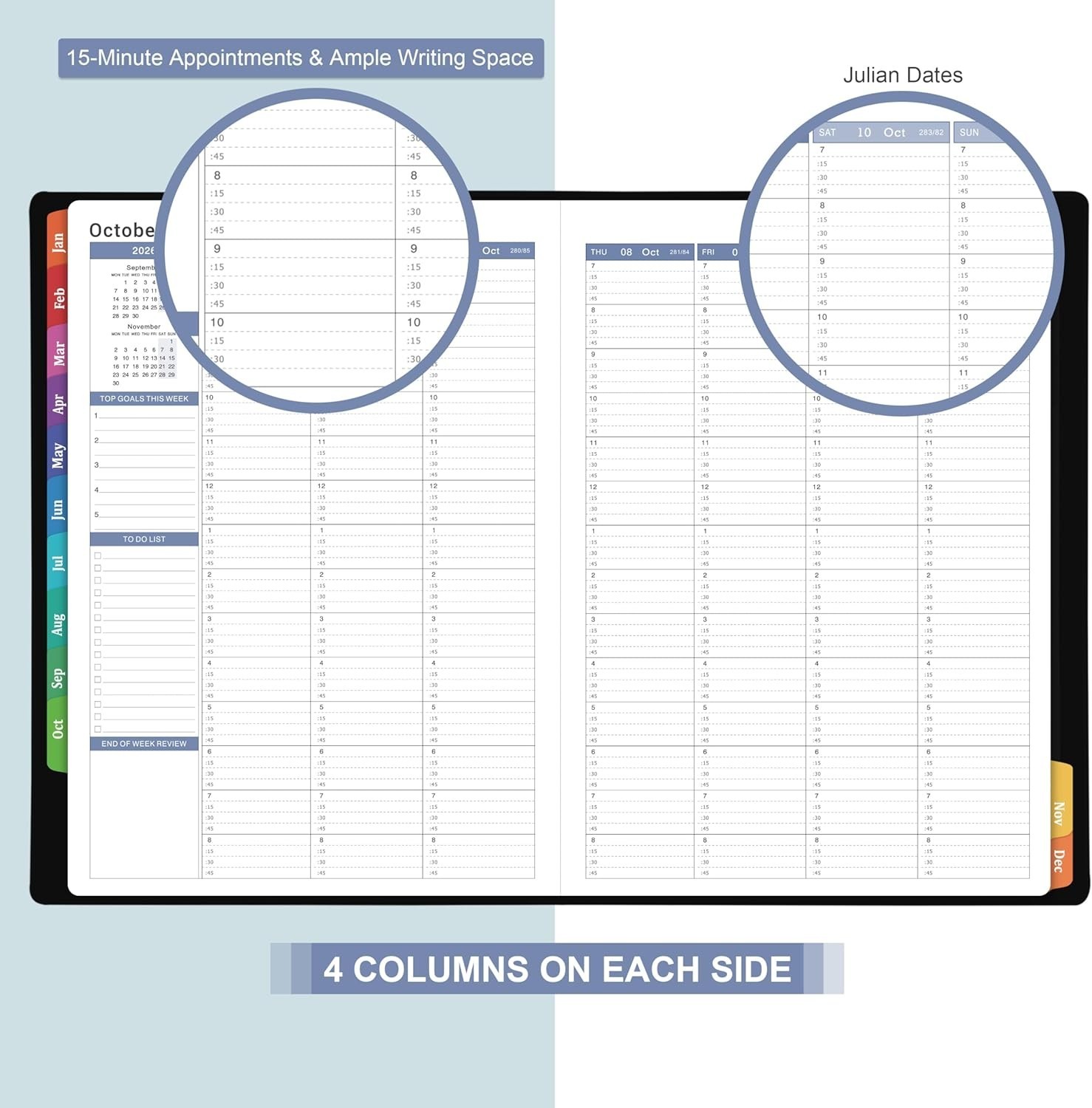 2026 Weekly & Daily Hourly Appointment Book – 8.5×11 Leather Cover Planner fo…