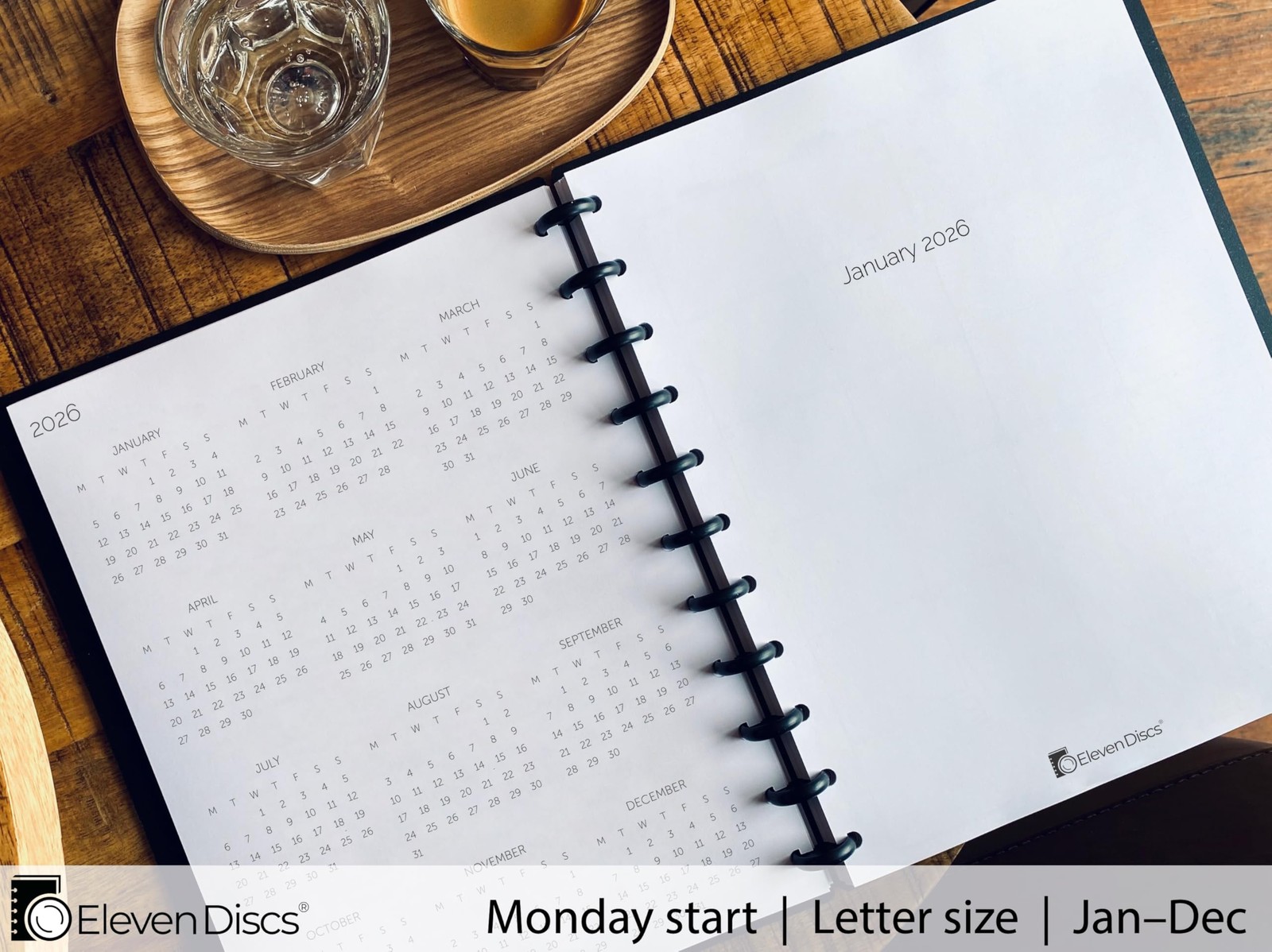 Eleven Discs Monthly Calendar Refill 2026 Jan-Dec 11-Disc Monday Start Letter