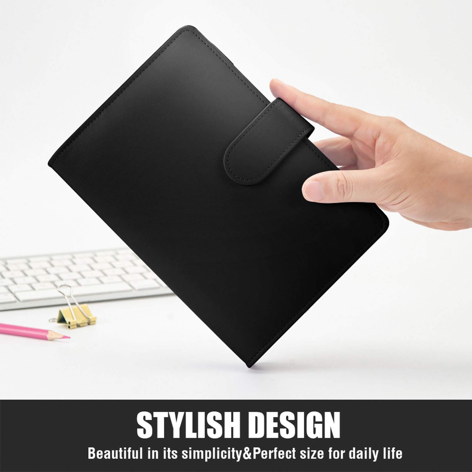 Sooez A5 Binder 6 Ring, Refillable Notebook Planner Cover, Small A5, Black