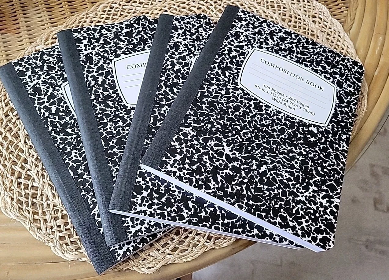 (4) Composition Notebooks Wide Ruled 100 Sheets = 200 Pages ea 9-3/4x 7-1/2