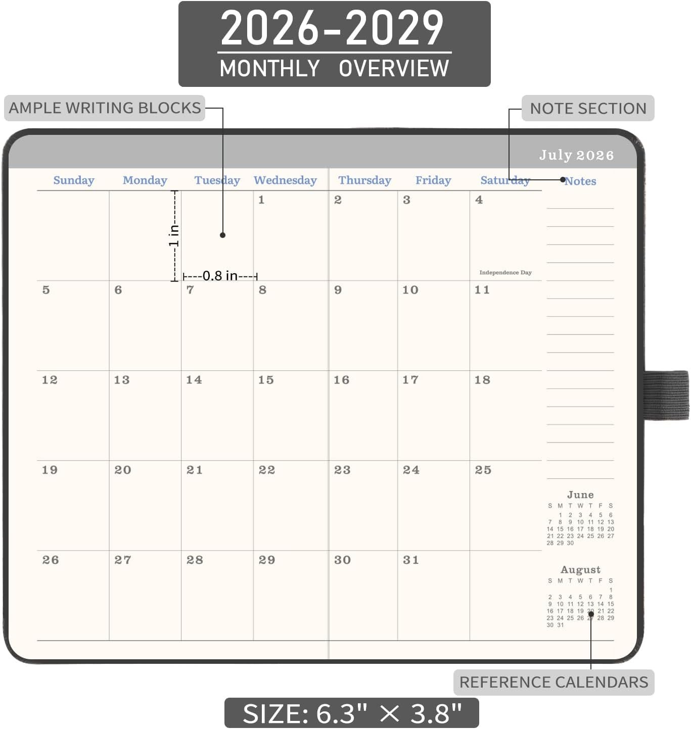 2026-2029 3- Pocket Planner Gray, Faux Leather, 3.8×6.3 inches
